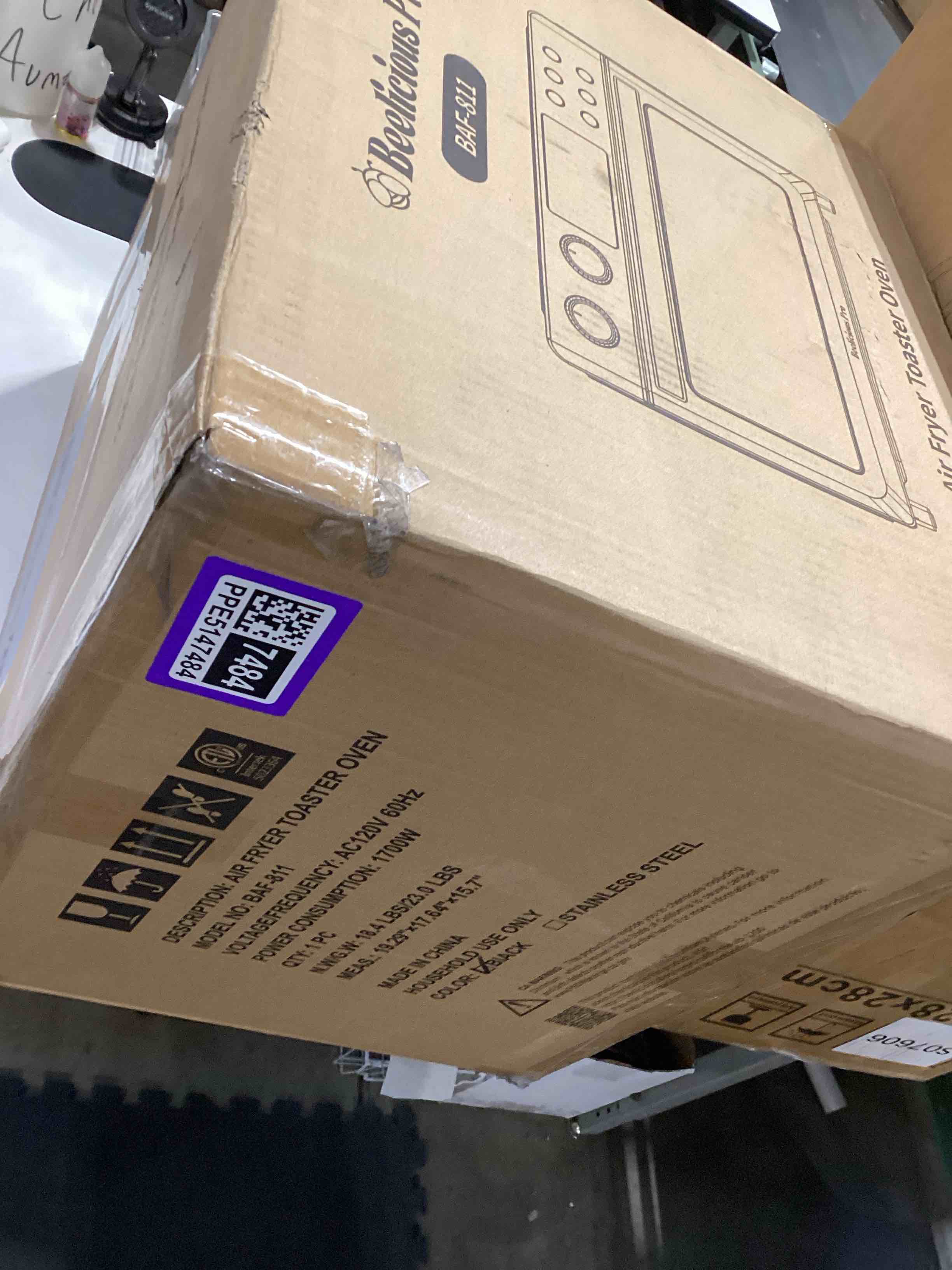Condition photo showing Good Condition for not tested…28qt air fryer toaster oven combo, large 12-in-1 convection countertop oven with 3-layer cooking, rotisserie for chicken, 6 heating tubes, fast preheat, fit 11" pizza, all accessories, stainless steel