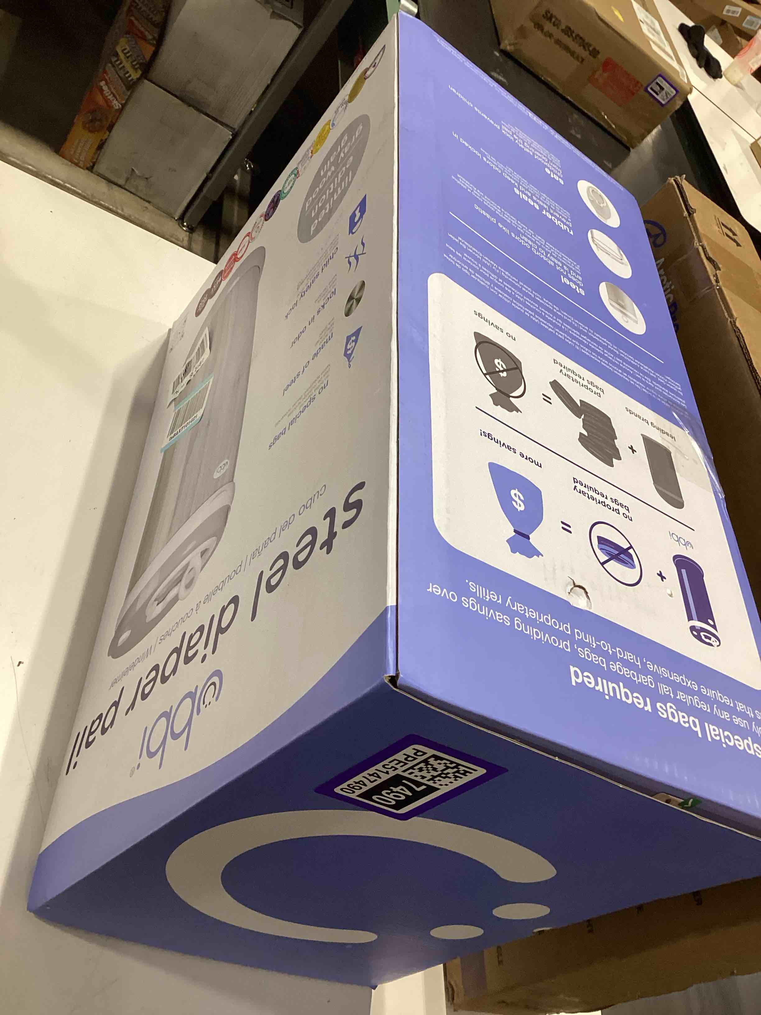 Condition photo showing Good Condition for ubbi steel diaper pail, odor locking, no special bag required, award-winning, registry must-have, woodgrain