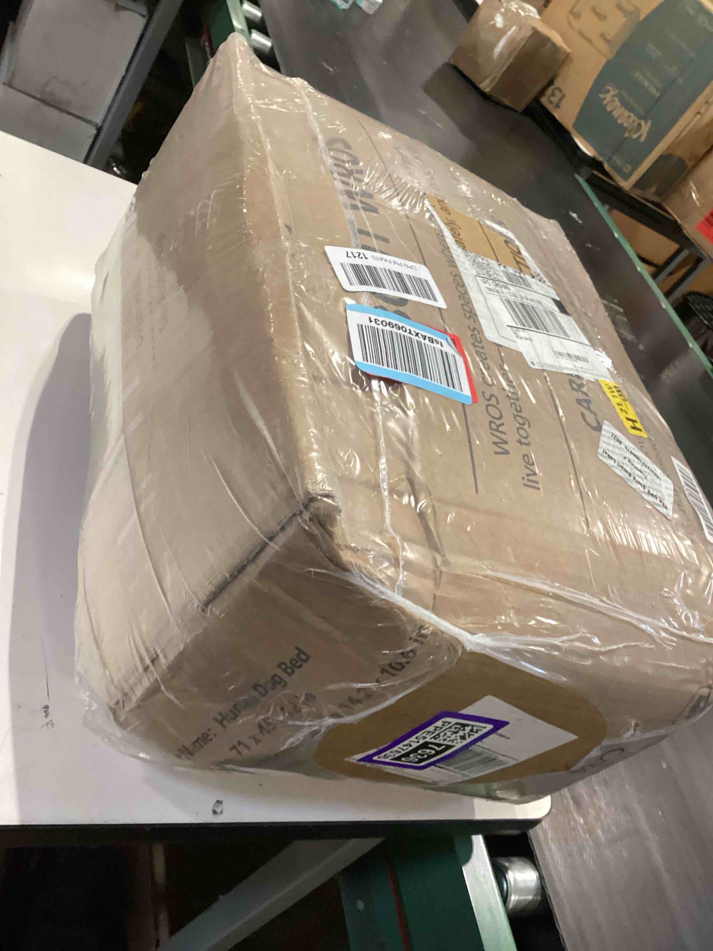 Condition photo showing Good Condition for human dog bed - 71"x45"x12" fits you & pets, washable faux fur, orthopedic, plump pillow, blanket, strap - grey 71.0"l x 45.0"w x 12.0"th grey