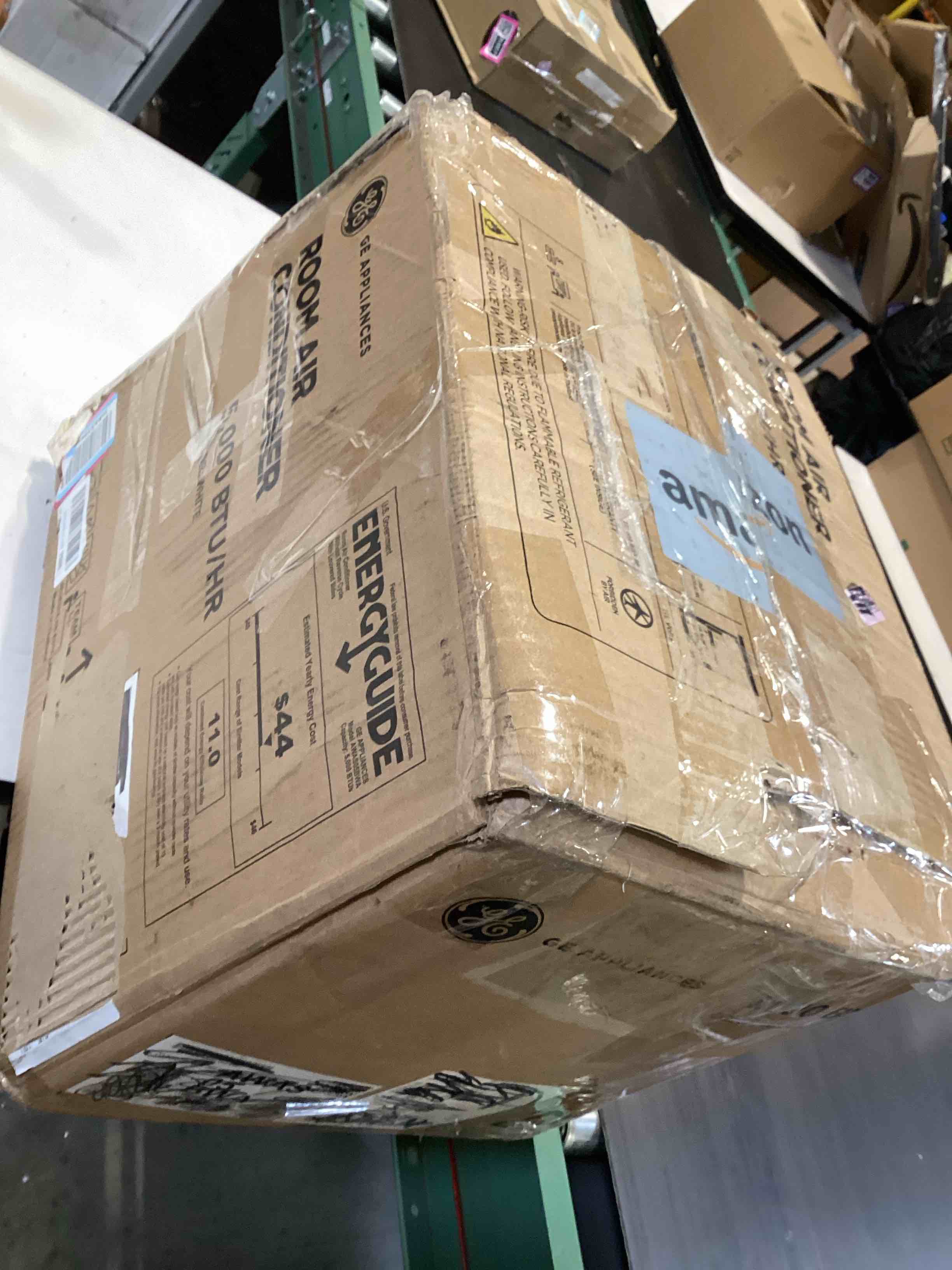 Condition photo showing As Is for ge window air conditioner unit, 5,000 btu for small rooms up to 150 sq ft. with manual adjustable fan and cooling settings, perfect for small bedroom or living room, easy install kit included, white new 5,000 btu mechanical controls white