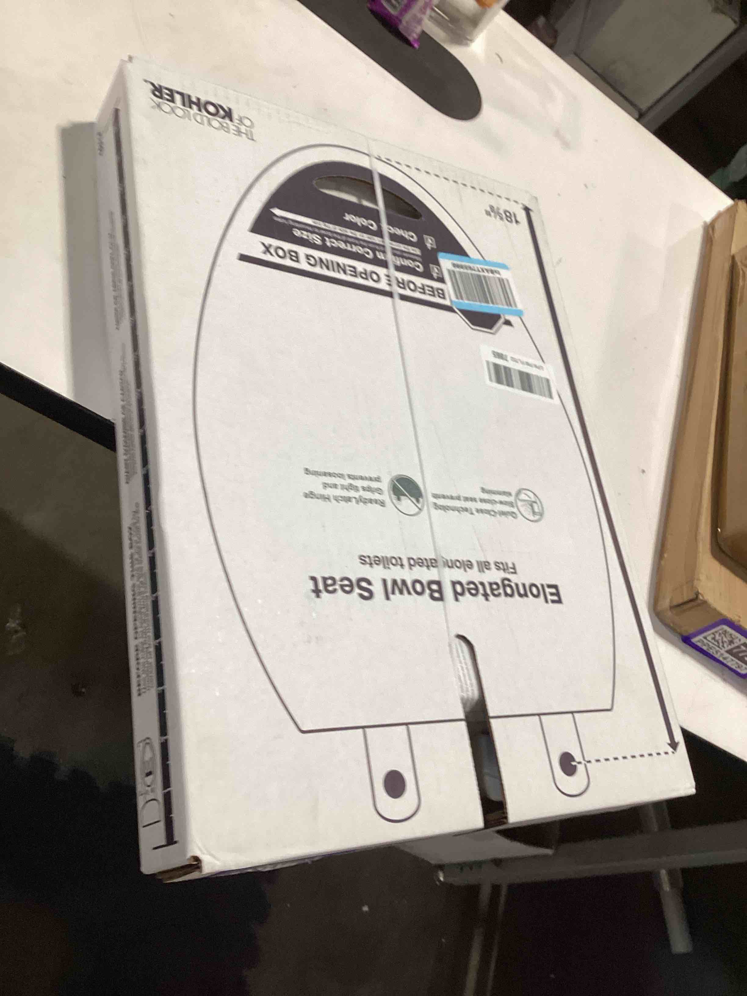 Condition photo showing Good Condition for kohler 4636-rl-0 cachet readylatch elongated toilet seat slow close, soft close toilet seat quiet lid, contoured grip-tight bumpers installation hardware, apartment essentials, white white elongated ready latch