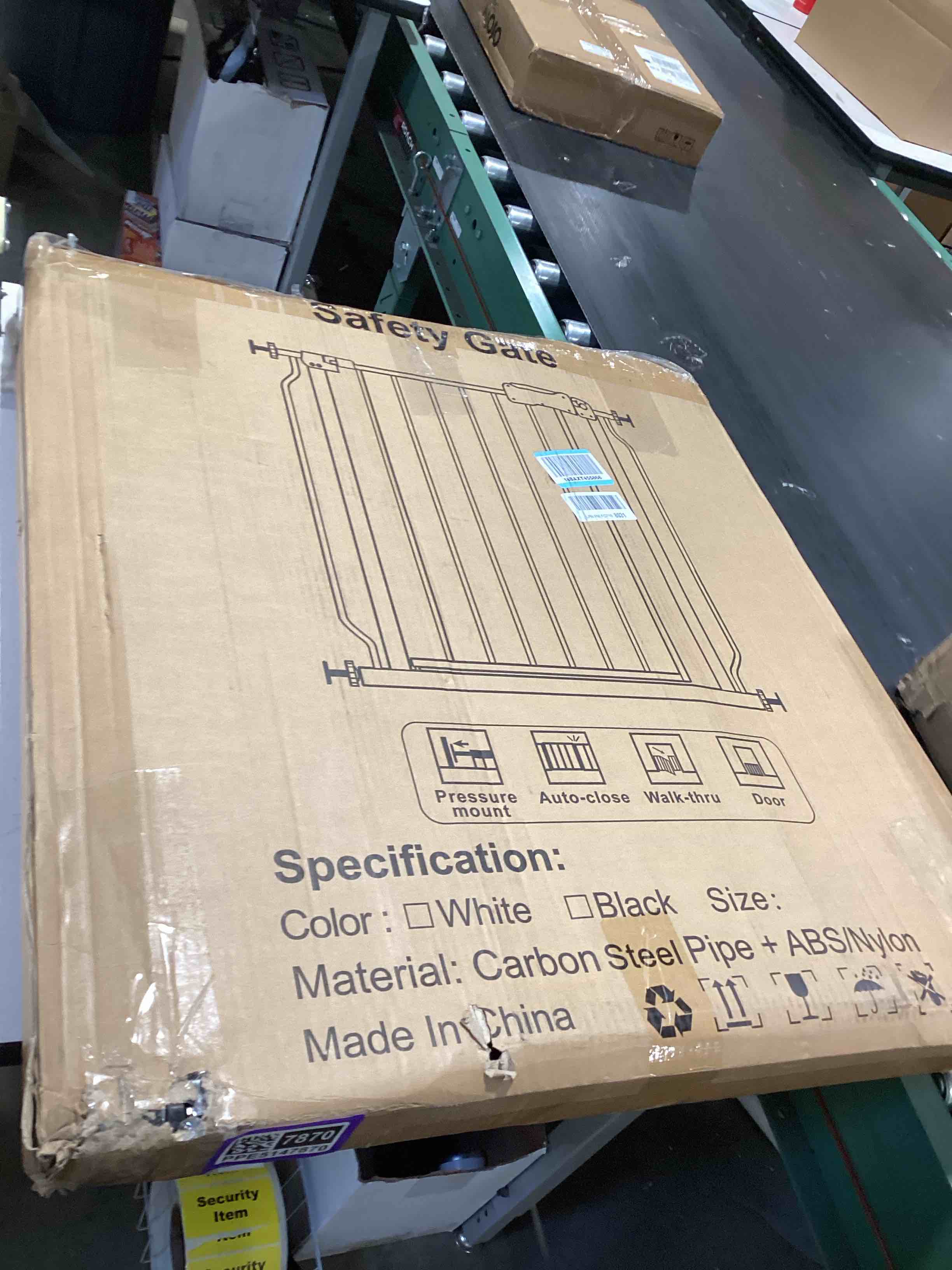 Condition photo showing Good Condition for extra wide baby gate 67-71.5 inch wide walk through pressure mounted auto close large long tension gate for dog and cats black