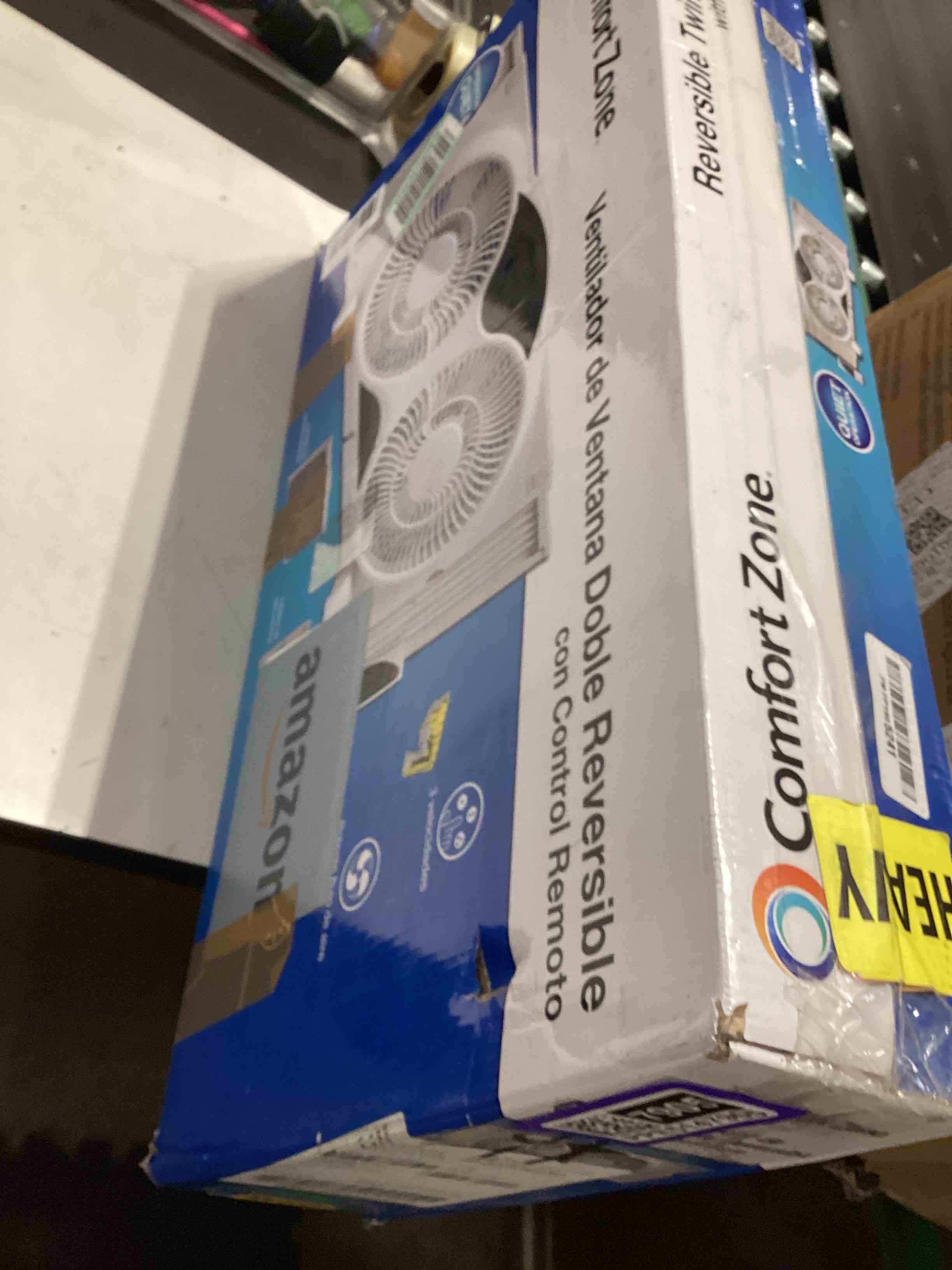 Condition photo showing Good Condition for comfort zone 9  3-speed reversible twin window fan with remote control  white