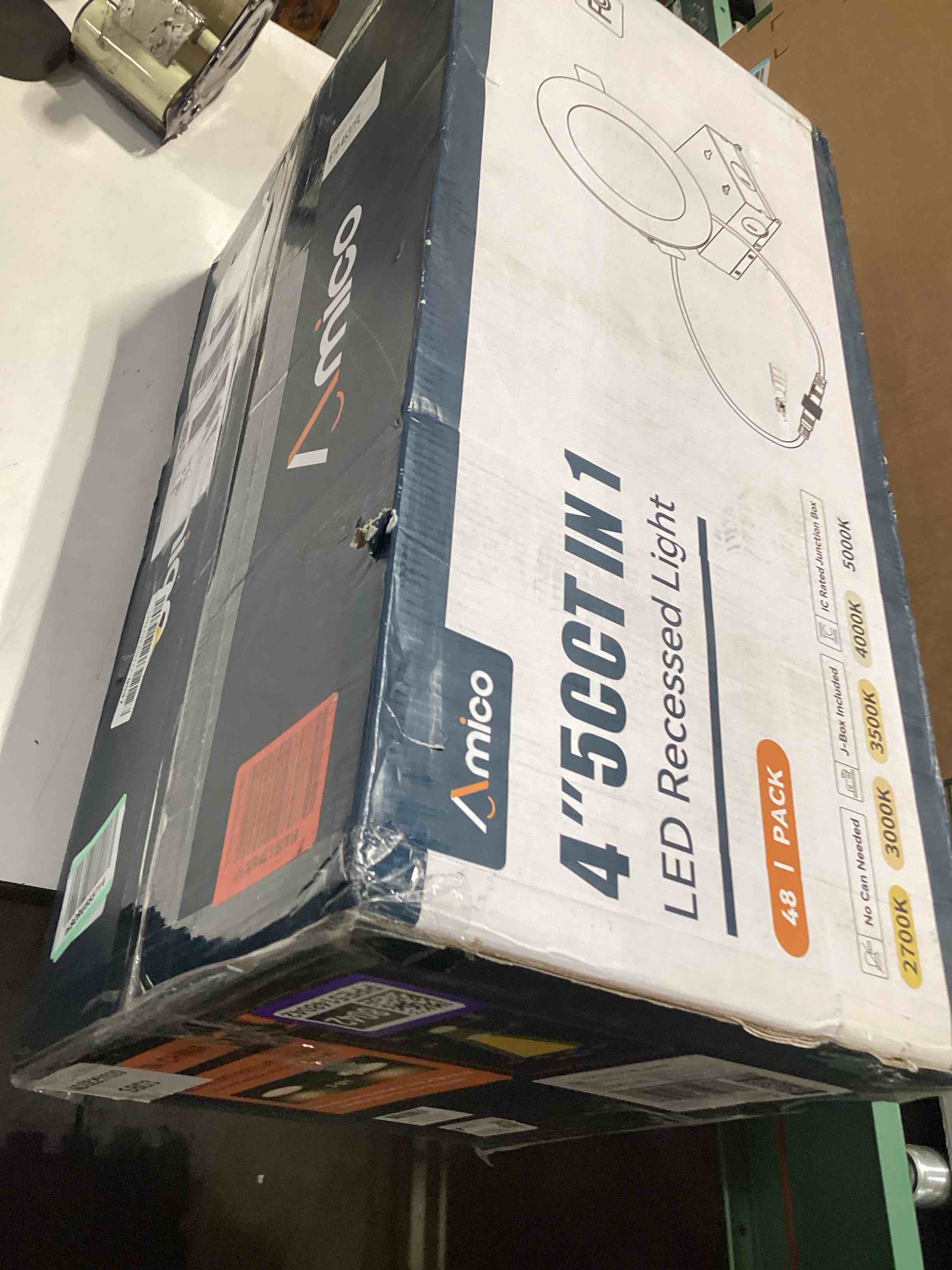 Condition photo showing Good Condition for amico 48 pack 4 inch 5cct ultra-thin led recessed light with junction box, 2700k/3000k/3500k/4000k/5000k selectable, 10w eqv 60w 700lm brightness dimmable canless wafer downlight, etl & fcc