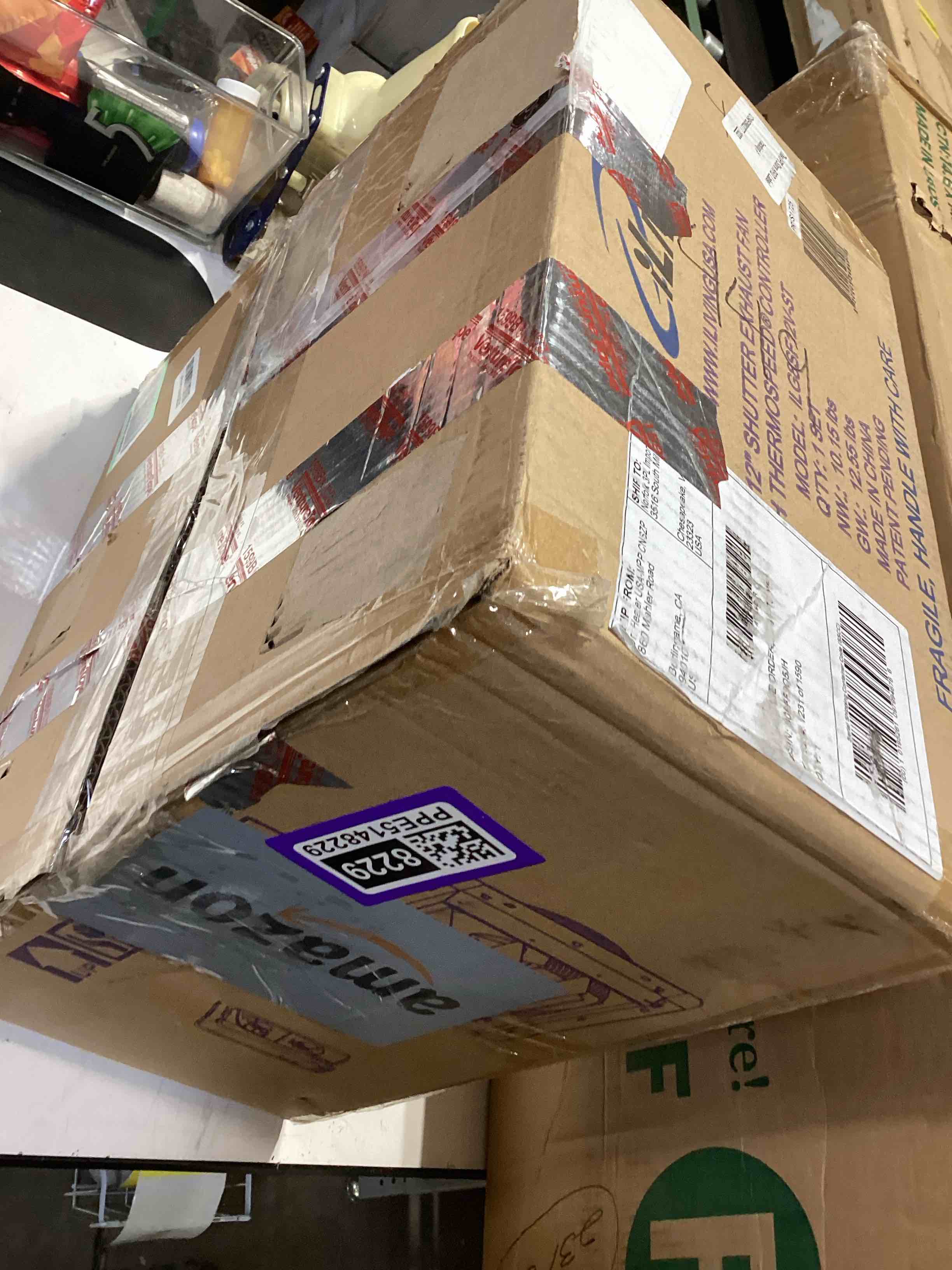 Condition photo showing As Is for iliving 12" wall mounted shutter exhaust fan, automatic shutter, with thermostat and variable speed controller, 0.6a, 960 cfm, 1400 sqf coverage area silver (ilg8sf12v-st) plugin thermostat & speed controller