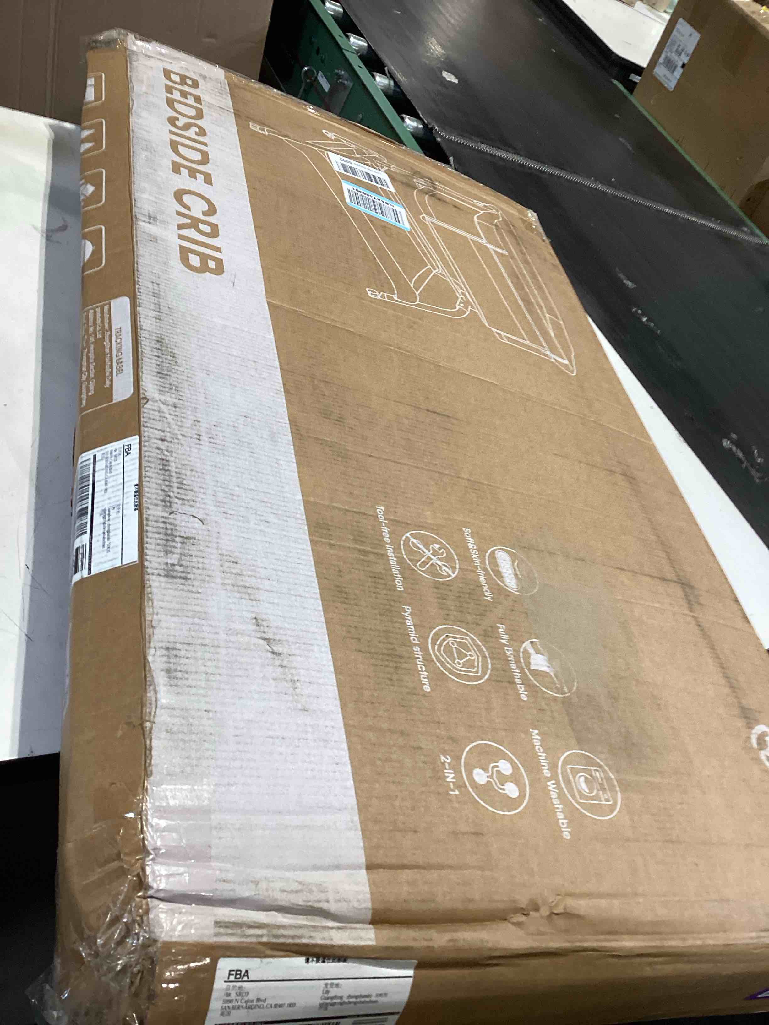 Condition photo showing Good Condition for baby bassinet bedside crib, 3-in-1 baby bassinet bedside sleeper with mattress and soft, breathable sheet, full-mesh sides, 6-height adjustable, stable and secure crib for newborns wood grain legs + beige bed