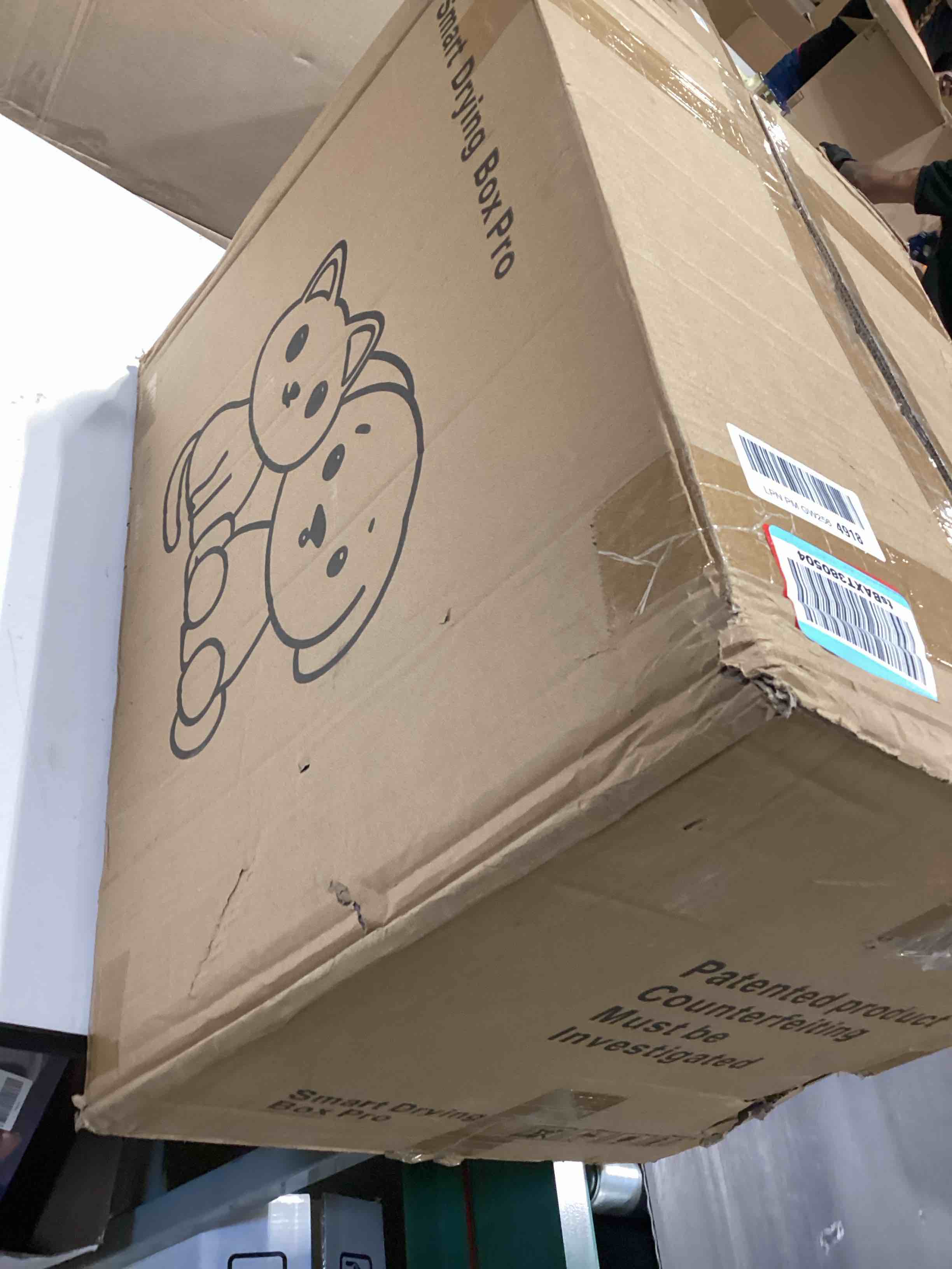 Condition photo showing As Is for pet dryer box with led 30 million negative ions&multi-function, 360° efficient automatic and quite box for cats, dogs, smart touch screen temperature control, safe design for pet hair dryer