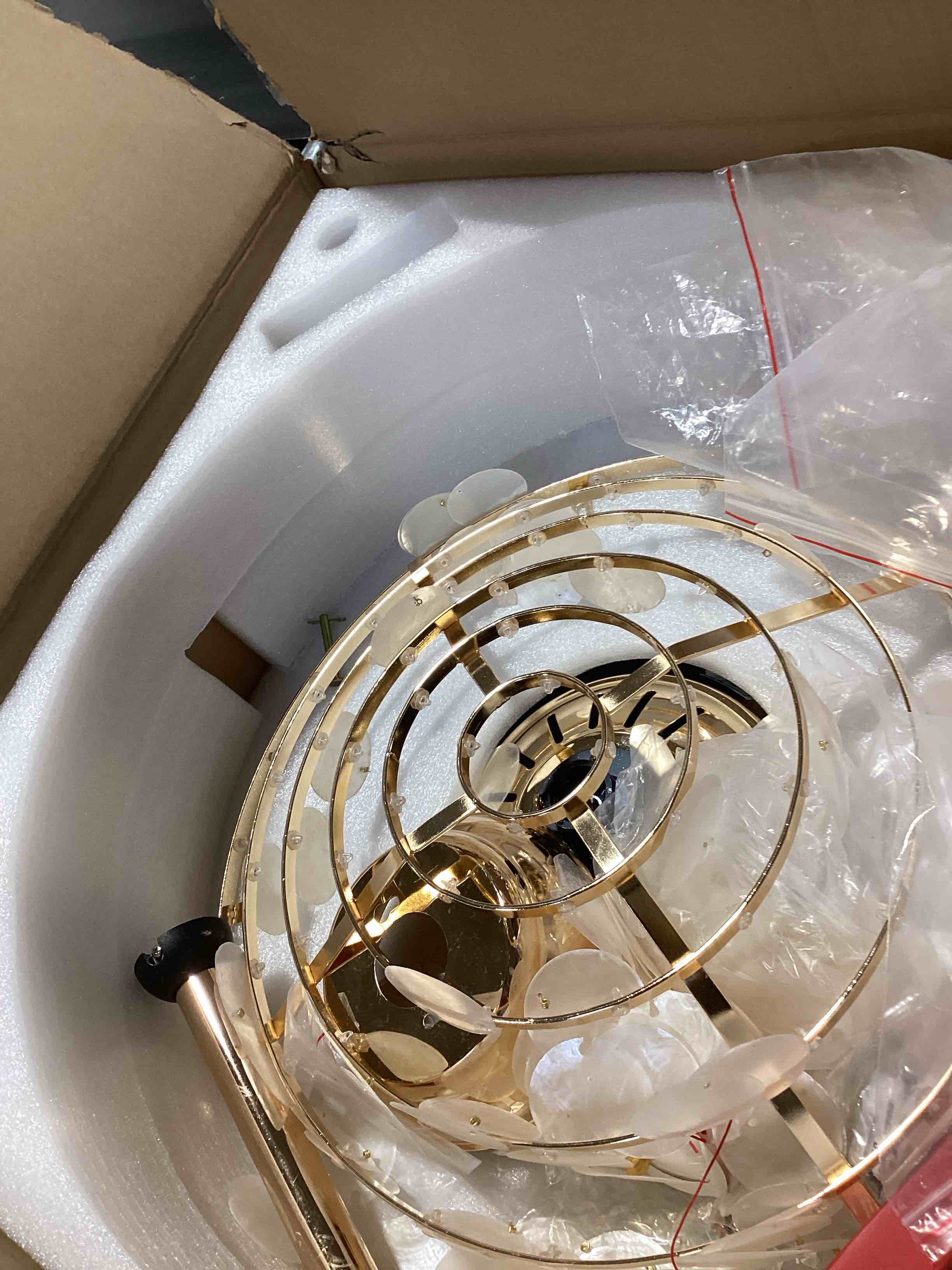 Condition photo showing As Is for similar to…48" gold modern ceiling fans with lights boho fandelier retractable ceiling fan light dimmable fabric chandelier fan for living room dining room bedroom