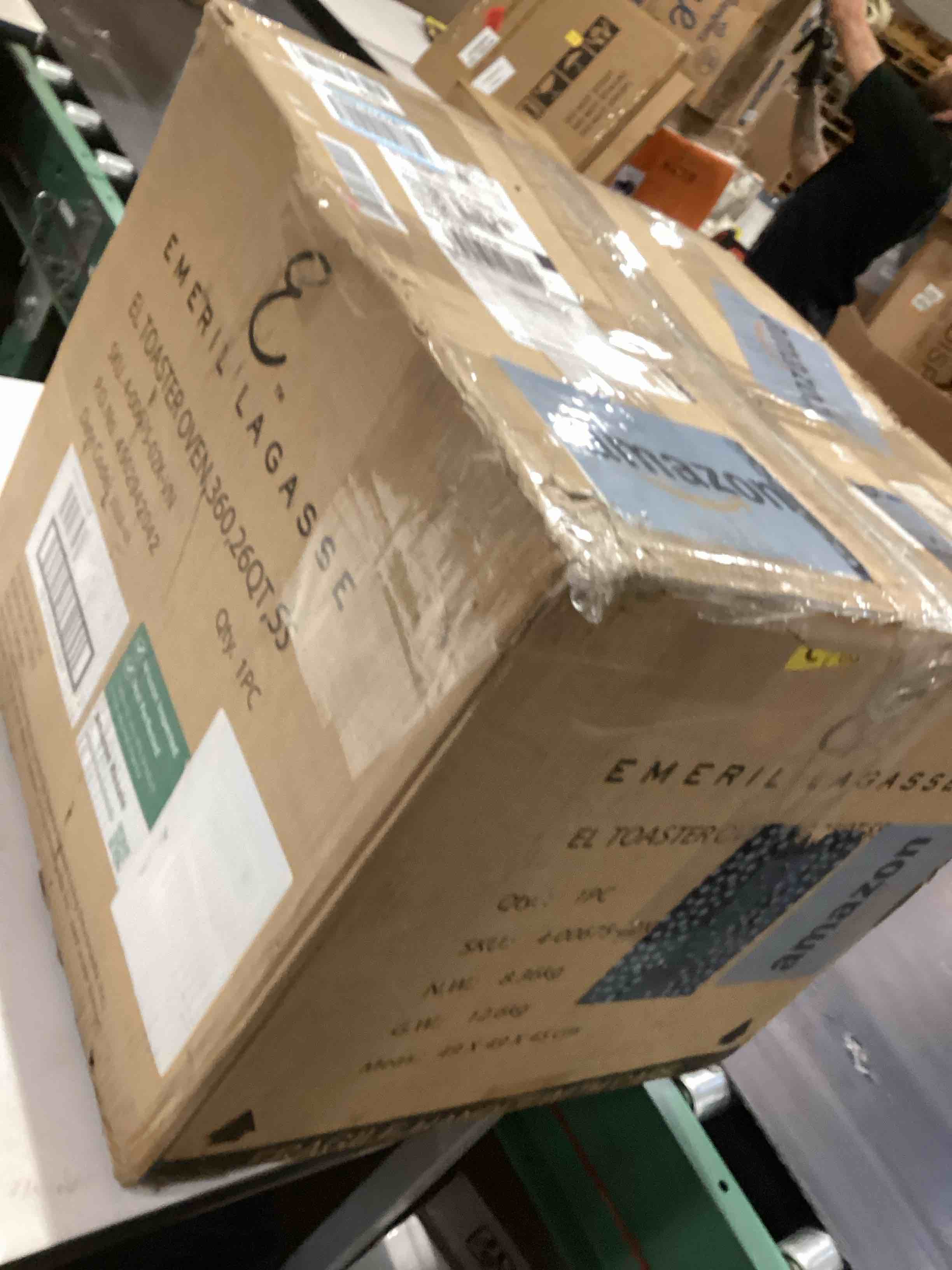 Condition photo showing As Is for dan - emeril lagasse extra large french door air fryer toaster oven combo, 24 cooking functions and digital controls, 7 accessories included, stainless steel finish, 26qt capacity