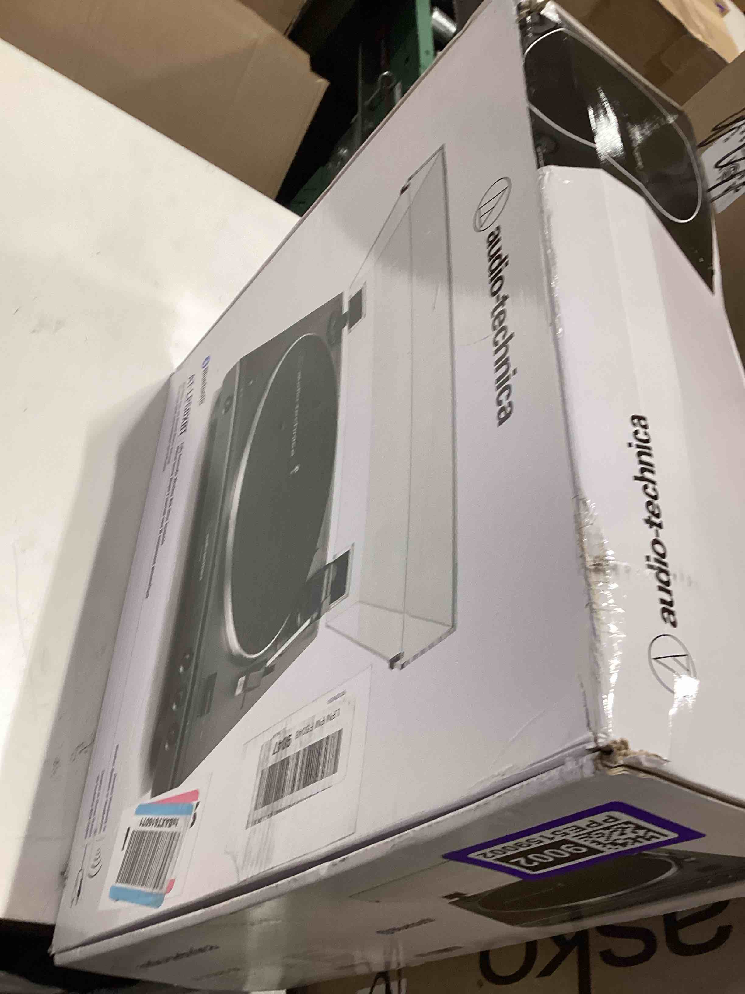 Condition photo showing As Is for audio-technica at-lp60xbt-bk fully automatic wireless belt-drive turntable (black) (atlp60xbtbk) black standalone turntable