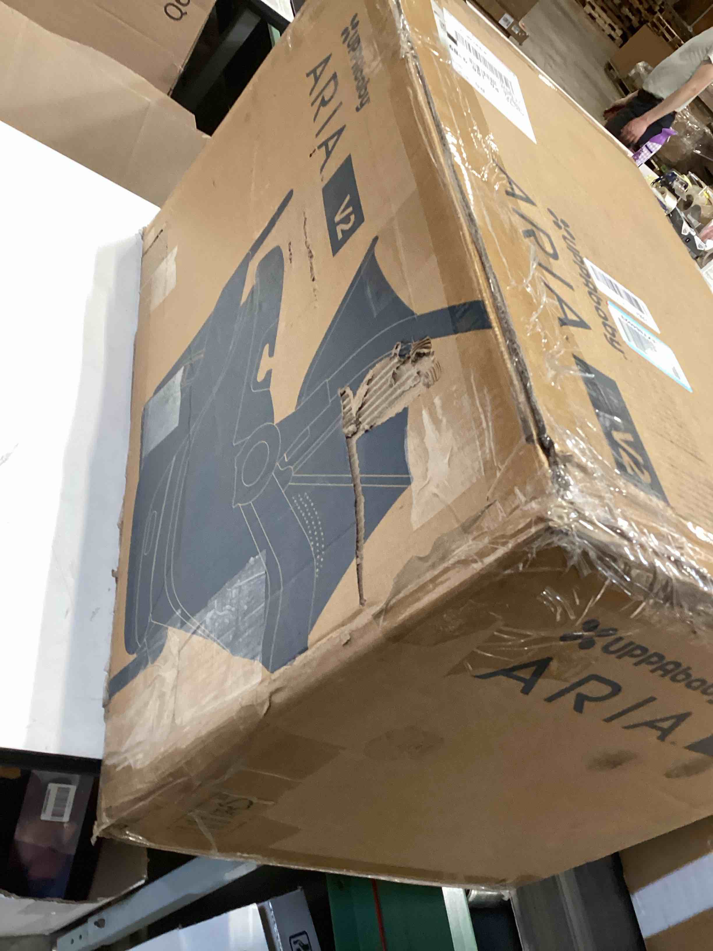 Condition photo showing Good Condition for uppababy aria v2 lightweight infant car seat - just under 6 lbs - base with load leg + infant insert + all-weather footcover included - direct stroller attachment - callum (stone blue)