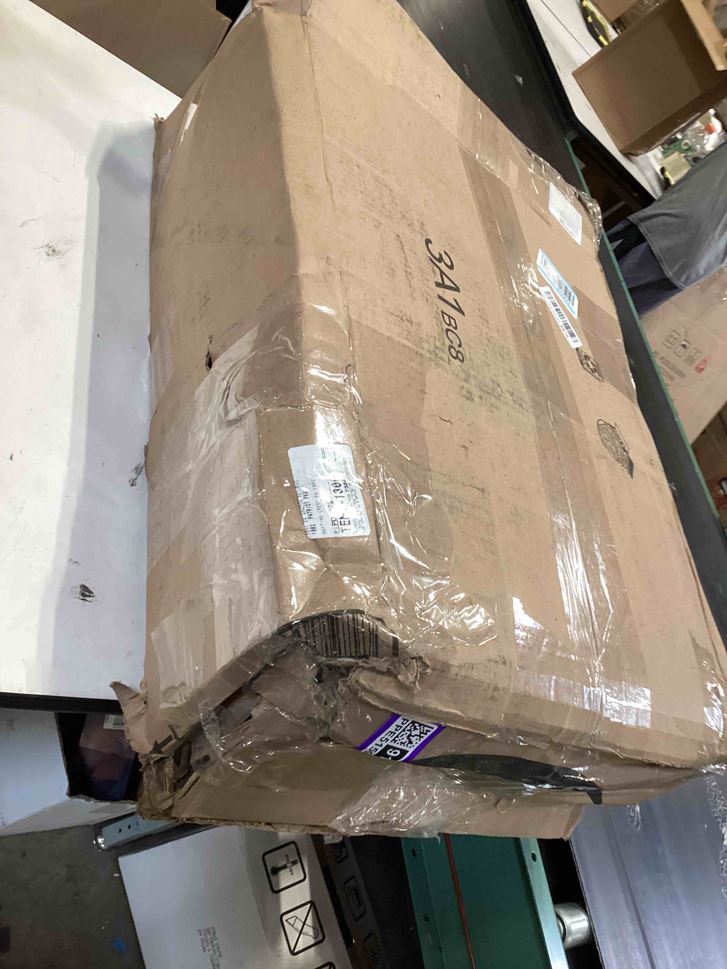 Condition photo showing As Is for similar to…amazon basics classic puresoft pu padded mid-back office desk chair with armrest, easy assembly, sturdy metal base, wheels, 275lb support, 26"d x 23.75"w x 42"h, black