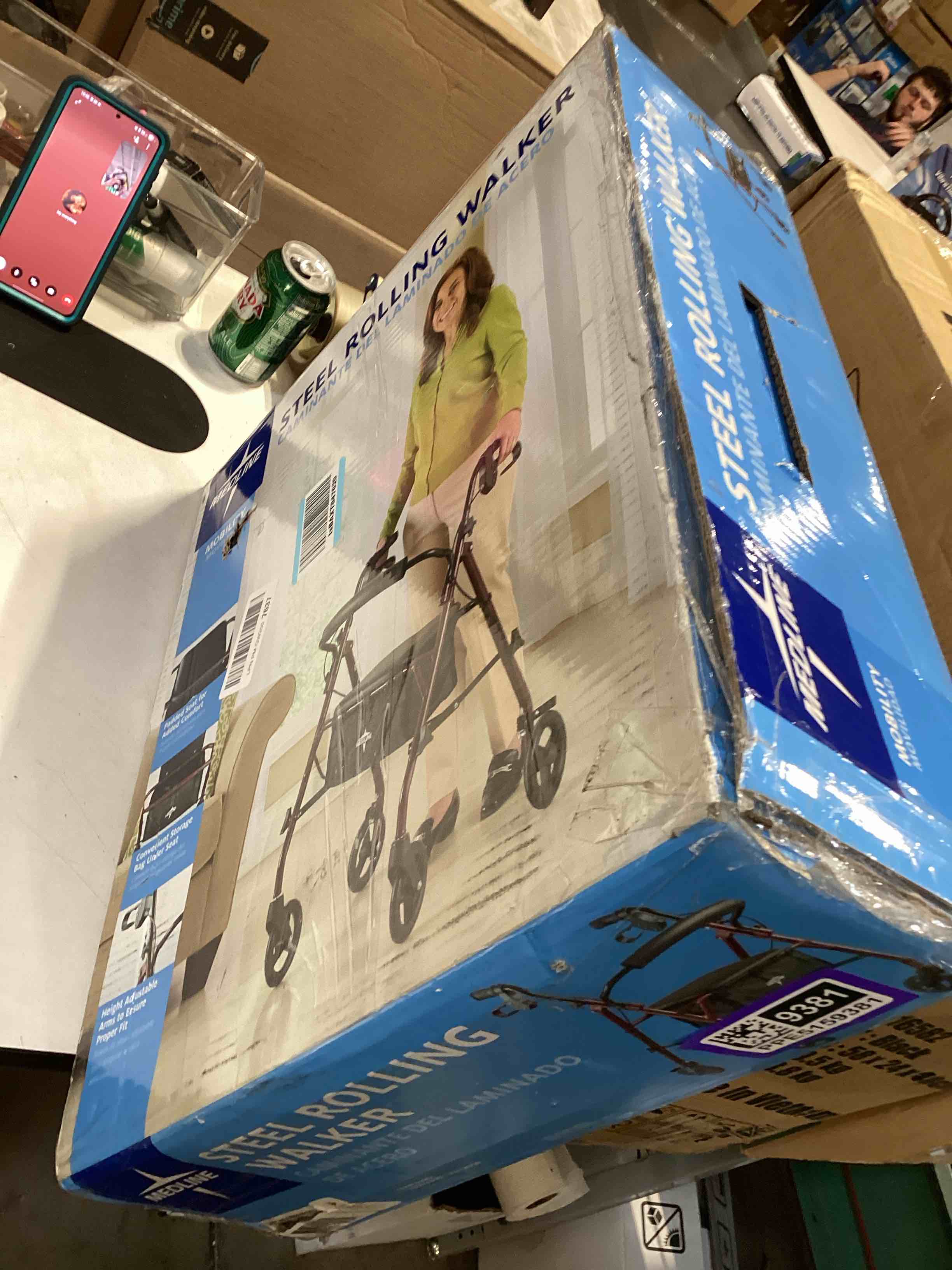 Condition photo showing Good Condition for medline steel rollator walker with seat, burgundy, 350 lb. weight capacity, 6” wheels, foldable, adjustable handles, rolling walker for seniors, walker for mobility impaired