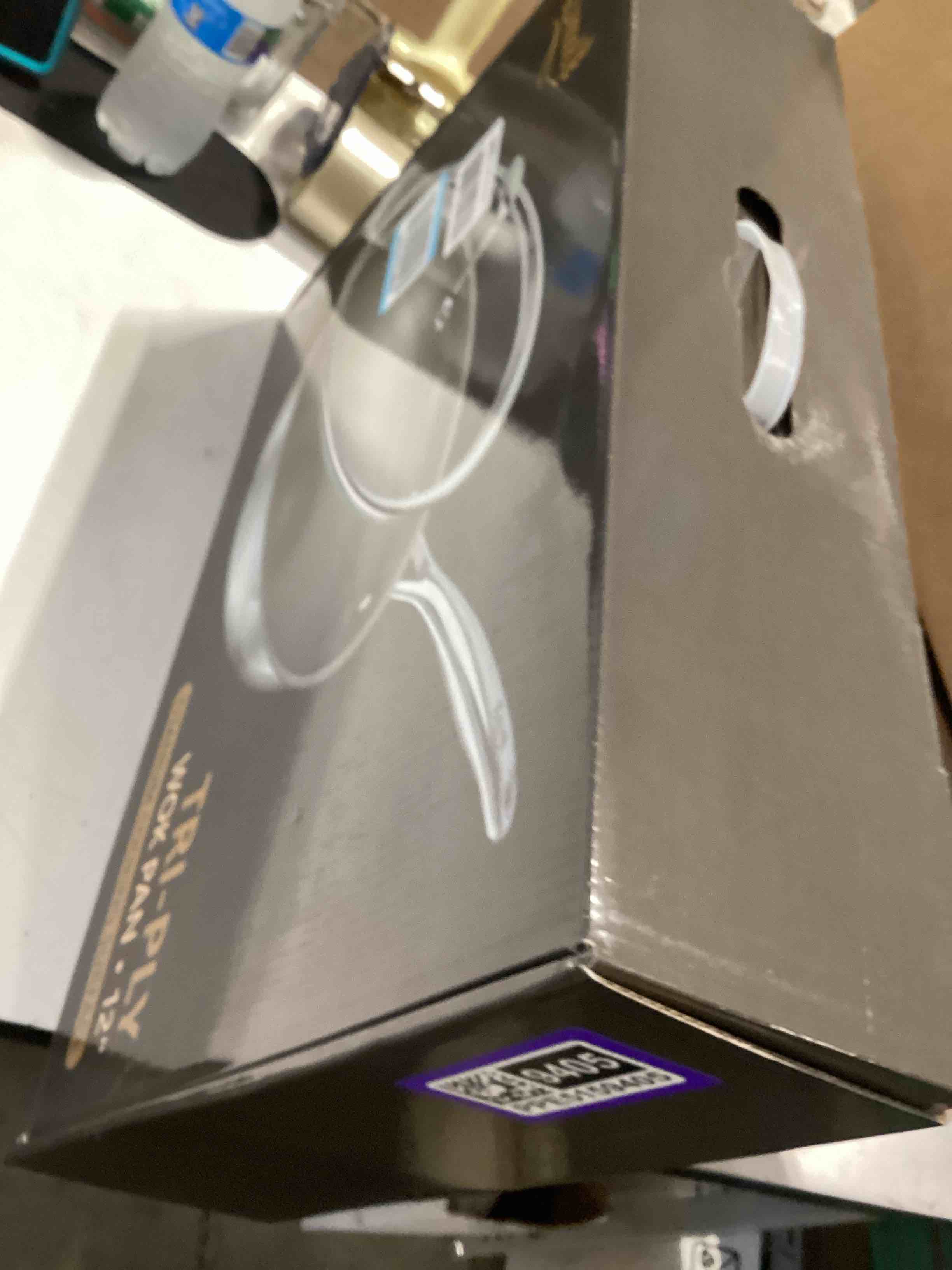 Condition photo showing As Is for titanium wok pan with lid – 12" non-toxic pfas-free woks & stir-fry pans, tri-ply titanium & stainless steel, induction & dishwasher safe