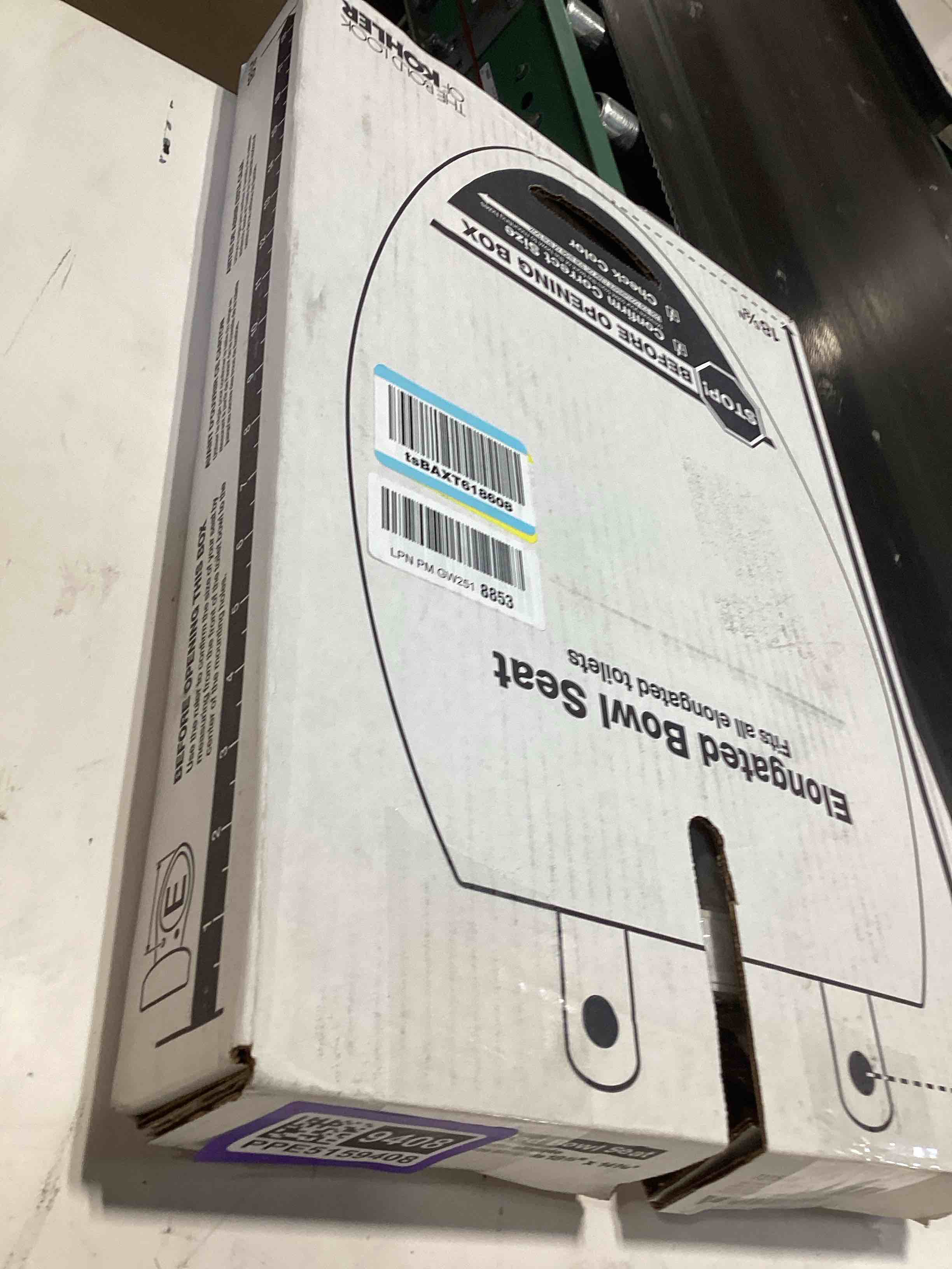 Condition photo showing Good Condition for kohler k-7315-96 cachet quick-release elongated toilet seat, quick attach hardware, easy to clean, color-matched plastic hinges, biscuit elongated biscuit