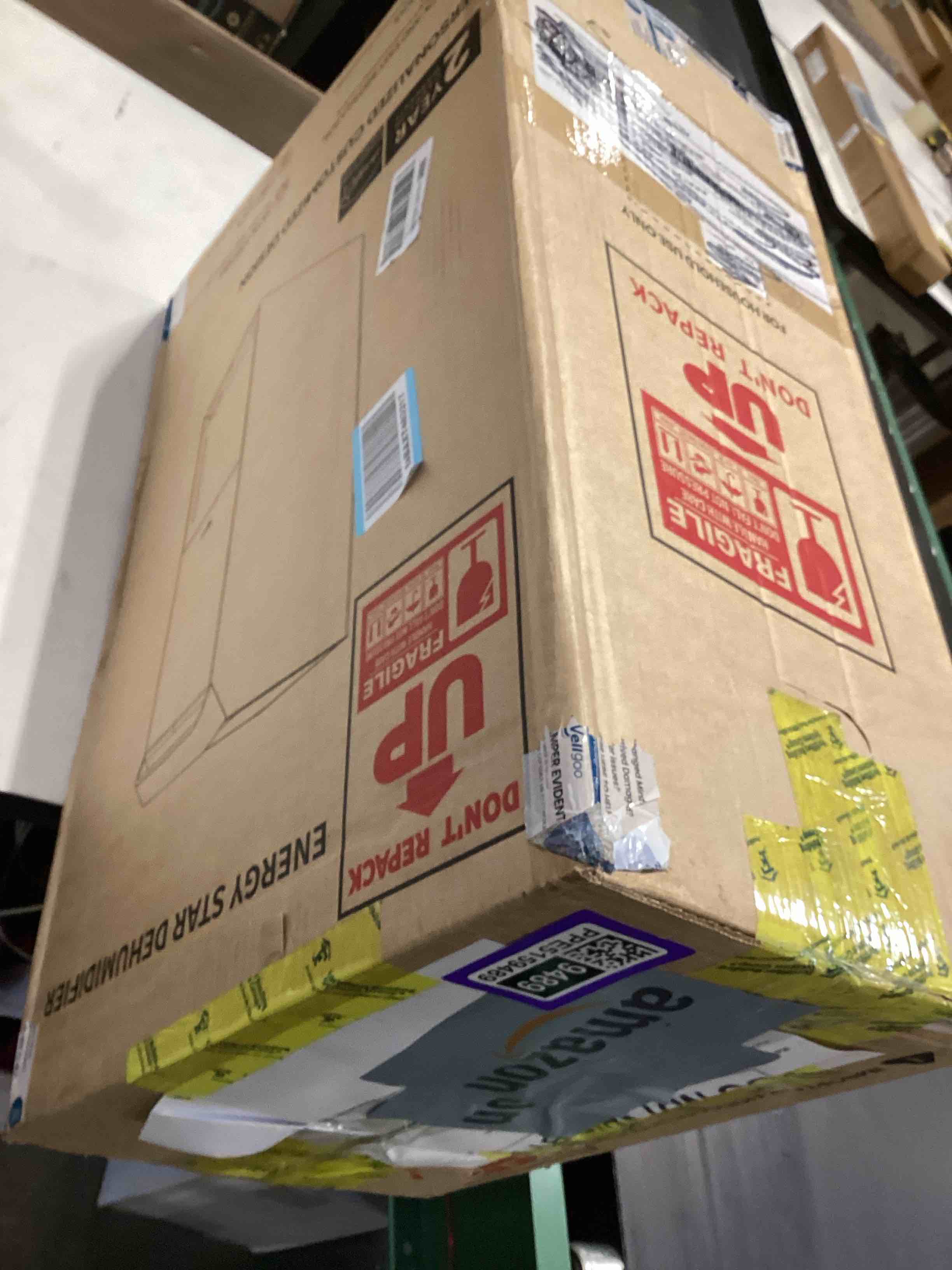 Condition photo showing As Is for vellgoo 4,000 sq. ft. energy star most efficient 2024 dehumidifier for basement, max 64 pints/day with drain hose, smart humidity control for home, garage, bathroom