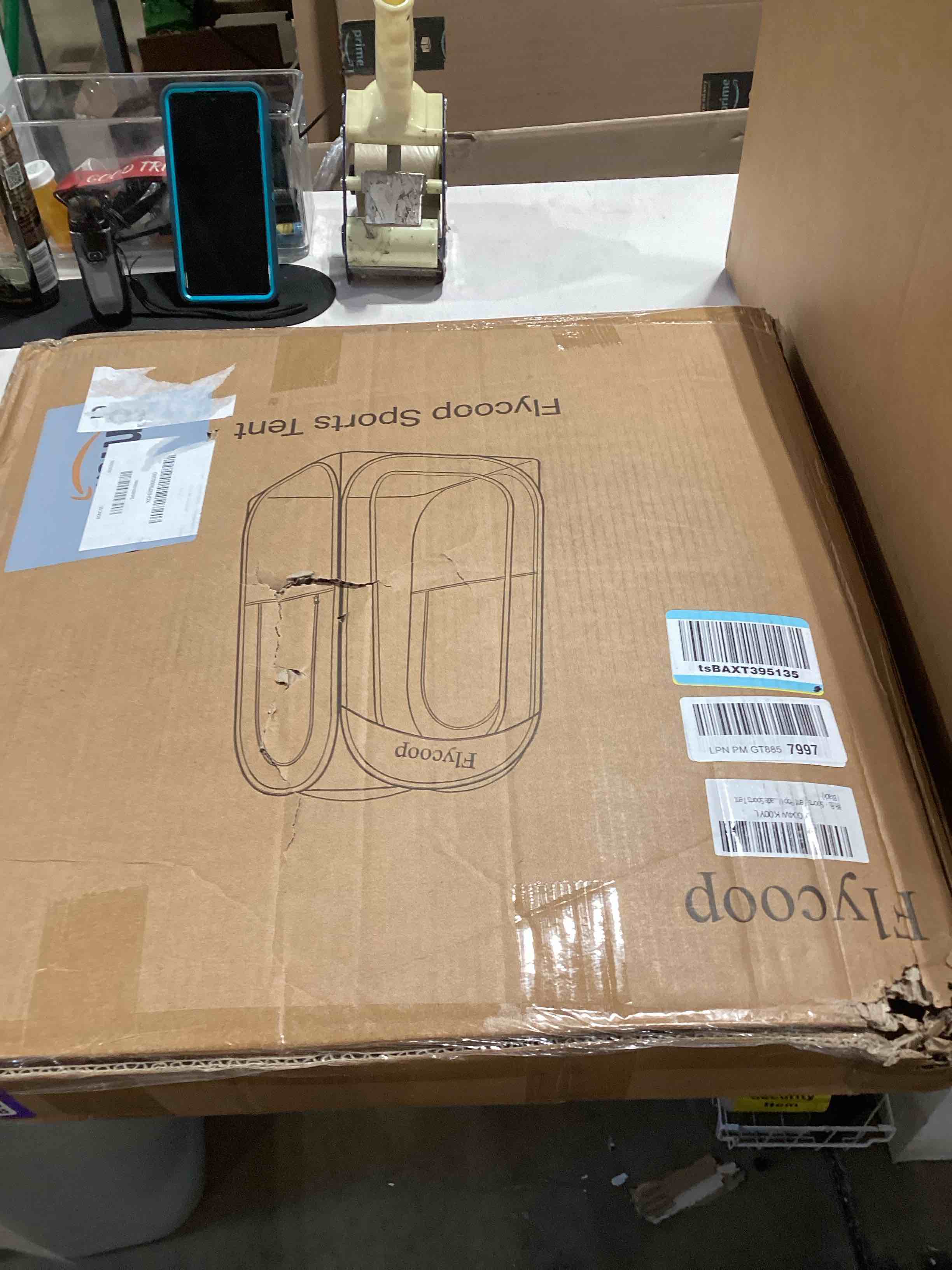 Condition photo showing Good Condition for sports tent pop up shelter: flycoop 37" l x 37" w x 63" h weather sports pod for 1 person shelter in winter portable camping tents outdoor cold weather screen bubble house pod shade tent black