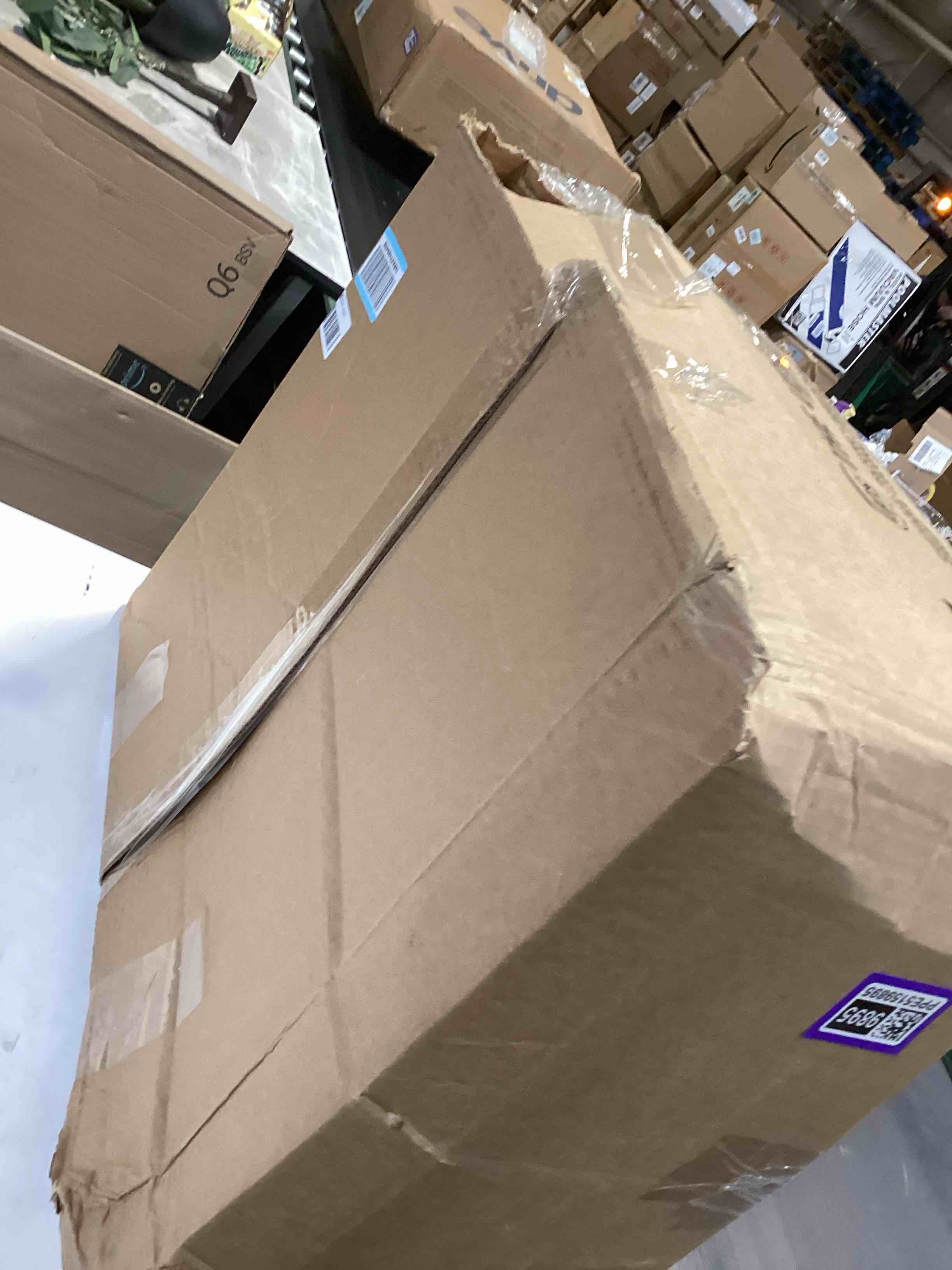 Condition photo showing As Is for no assembly folding tv tray table c-shaped couch end table with cup holder & device slots, extra wide portable laptop desk for eating, working, bed, sofa, rustic wood