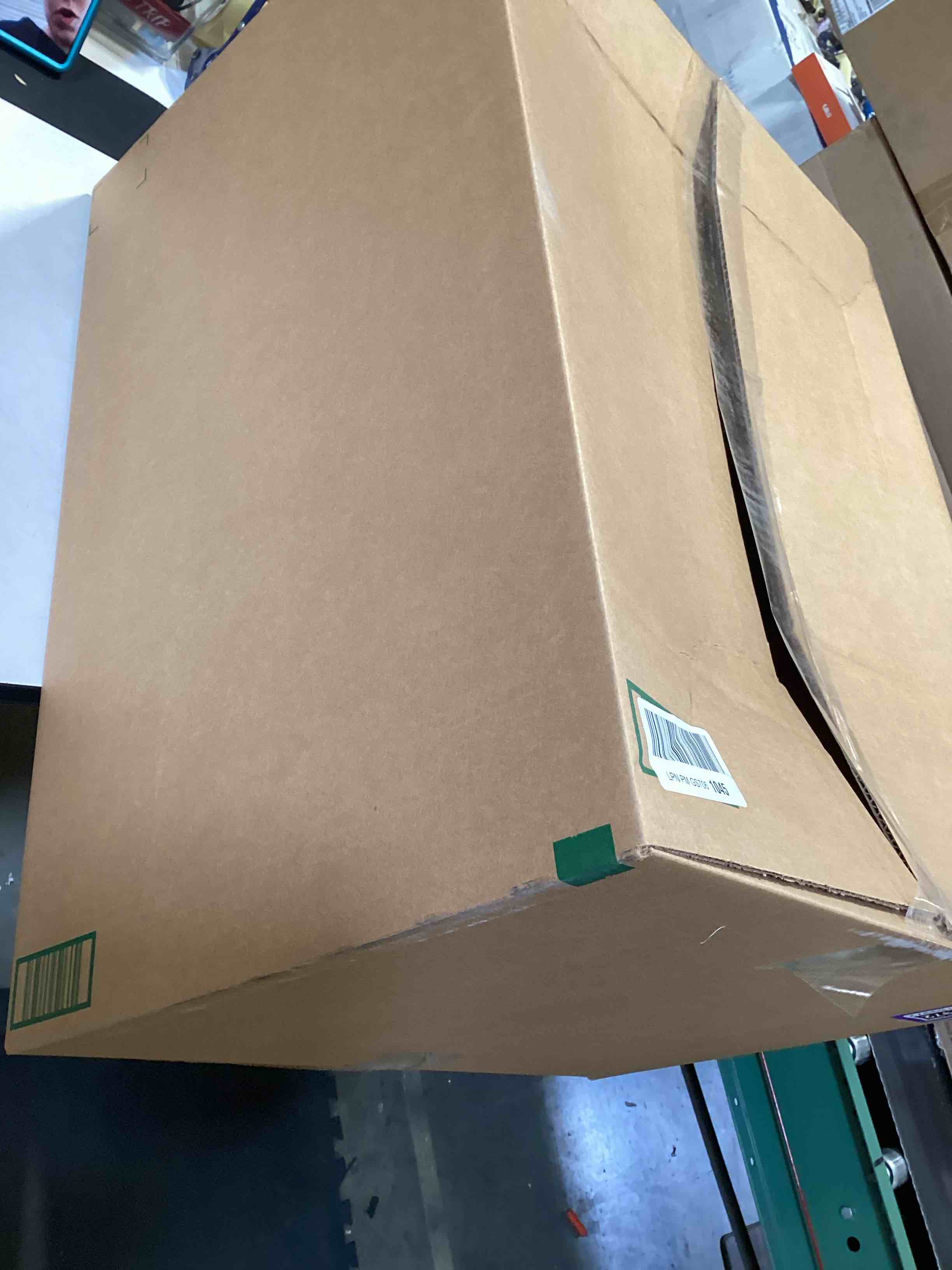Condition photo showing As Is for iris usa airtight dog food storage container, weatherpro, up to 40 lbs, removable wheels, for dog cat bird and other pet food storage bin, keep fresh, translucent body, made in usa, pearl/almond 40 lbs pearl/almond