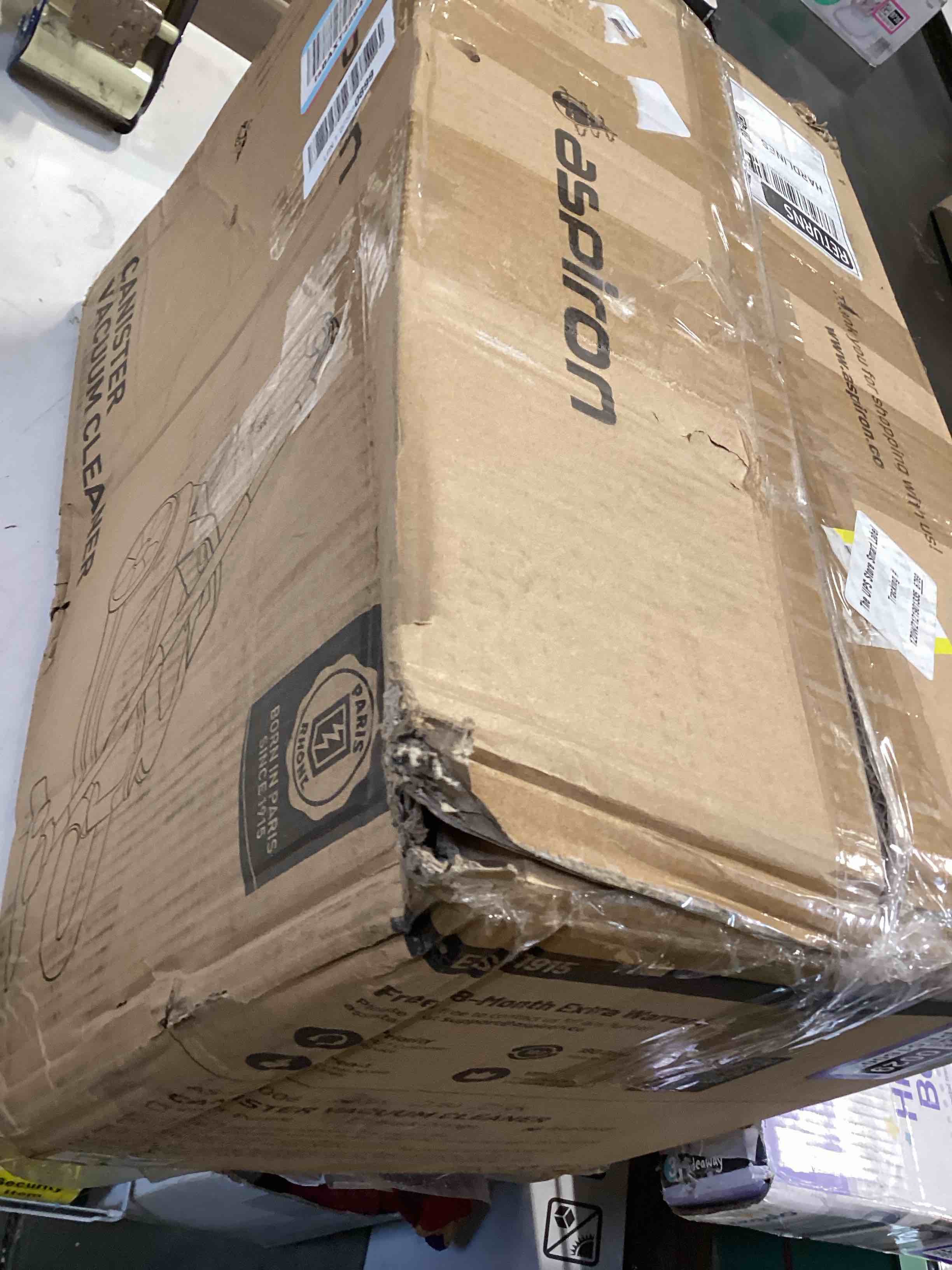 Condition photo showing Good Condition for not tested…aspiron canister vacuum, upgraded 1600w bagless canister vacuum cleaner, auto cord rewind, h13 hepa filter, 4qt large capacity, 5 tools for hard floors, carpet, pet, upholstery, tiles, sapphire