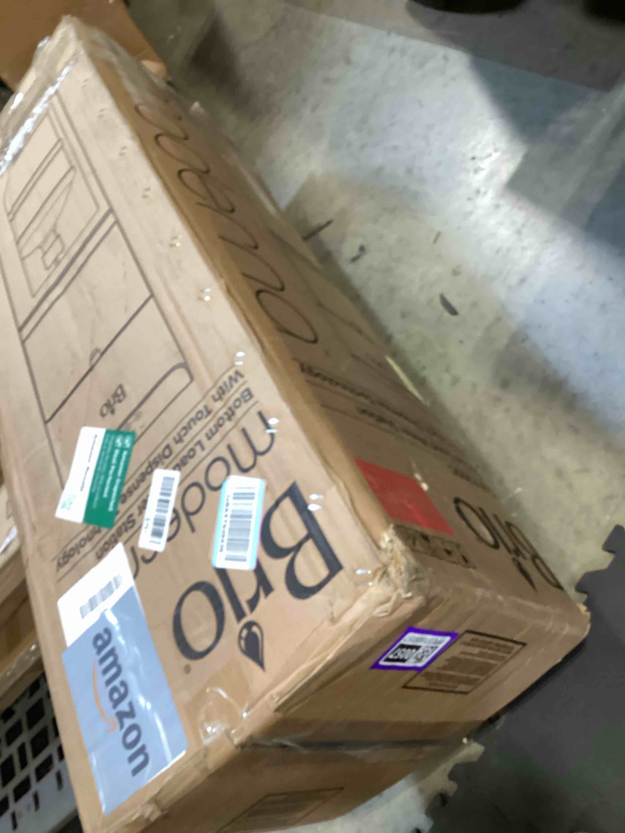 Condition photo showing As Is for brio moderna bottom load water cooler dispenser - tri-temp, adjustable temperature, self-cleaning, touch dispense, child safety lock, holds 3 or 5 gallon bottles, digital display and led light stainless steel water cooler dispenser