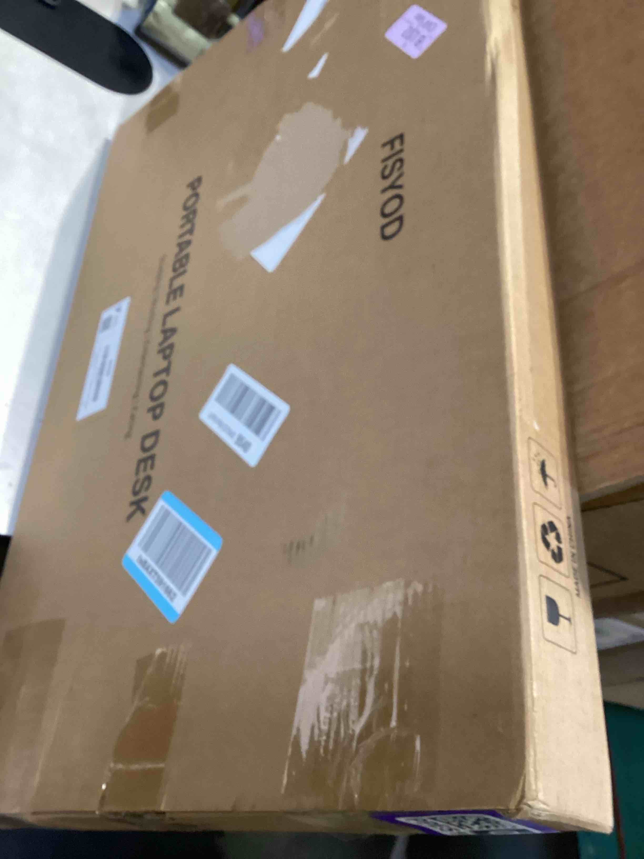 Condition photo showing Good Condition for fisyod foldable laptop table, portable lap desk bed table tray, laptop stand with cup holder & tablet slot & lifting handle for working writing drawing & eating (black)