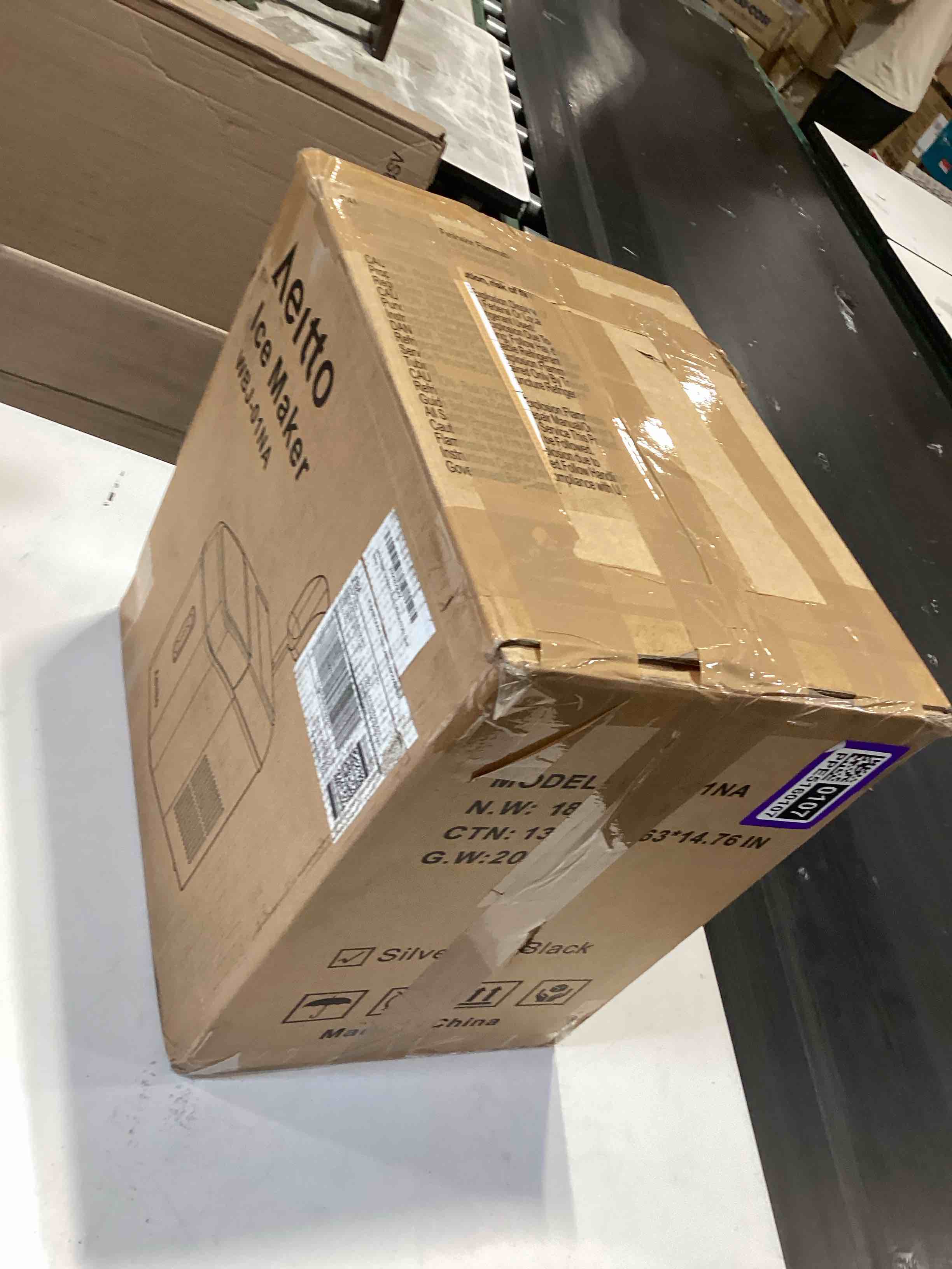 Condition photo showing As Is for not tested…aeitto nugget ice maker countertop, 42lbs/24h ice machine with 1.5l water tank, rapid ice release in 6 mins, self-cleaning pebble ice maker with basket and scoop for home office rv and party, silver