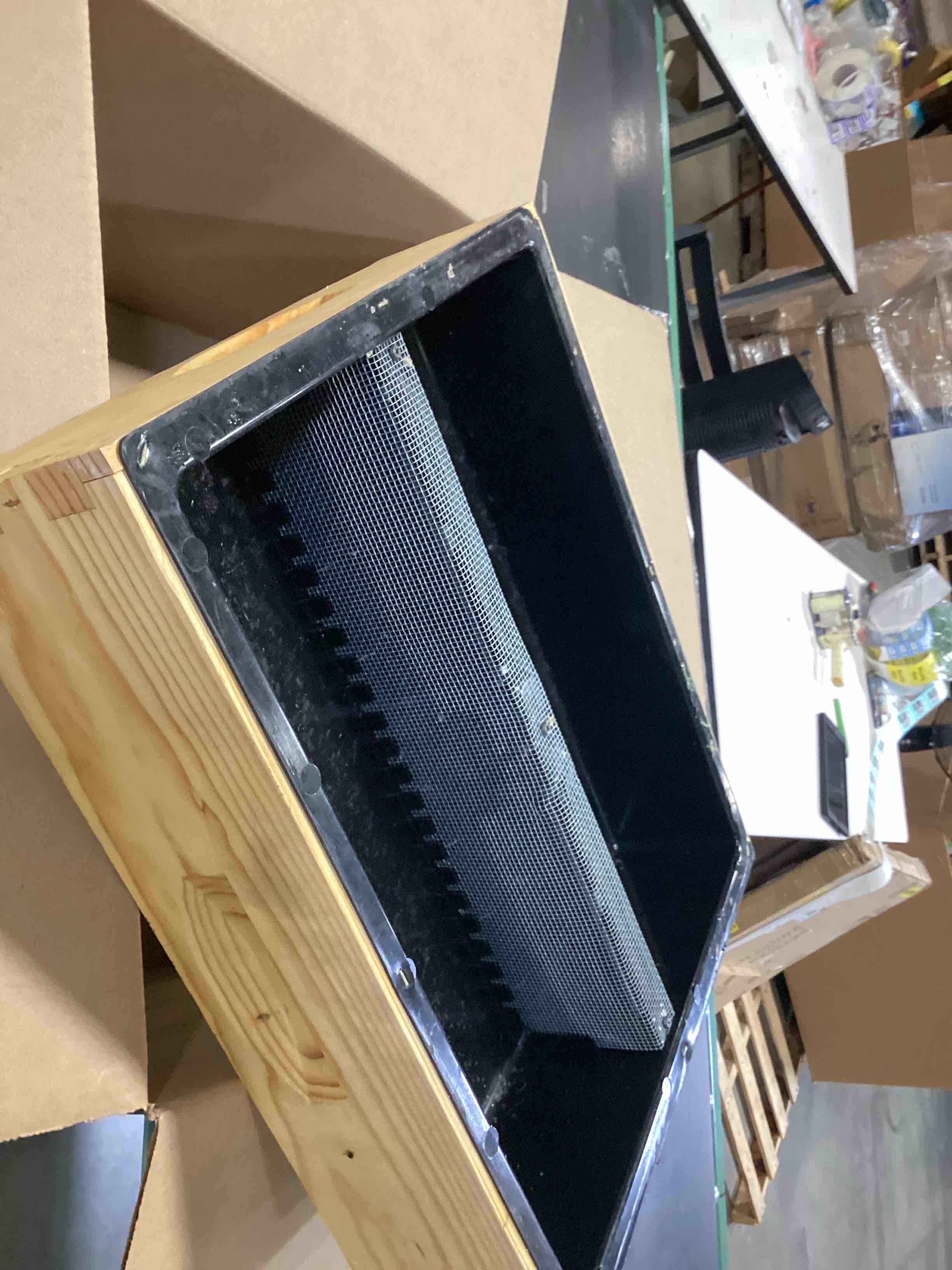 Condition photo showing Good Condition for mann lake top hive feeder with unpainted wood super, leakproof single piece plastic reservoir, galvanized steel safety screen, deep high capacity feeder insert for honey bees