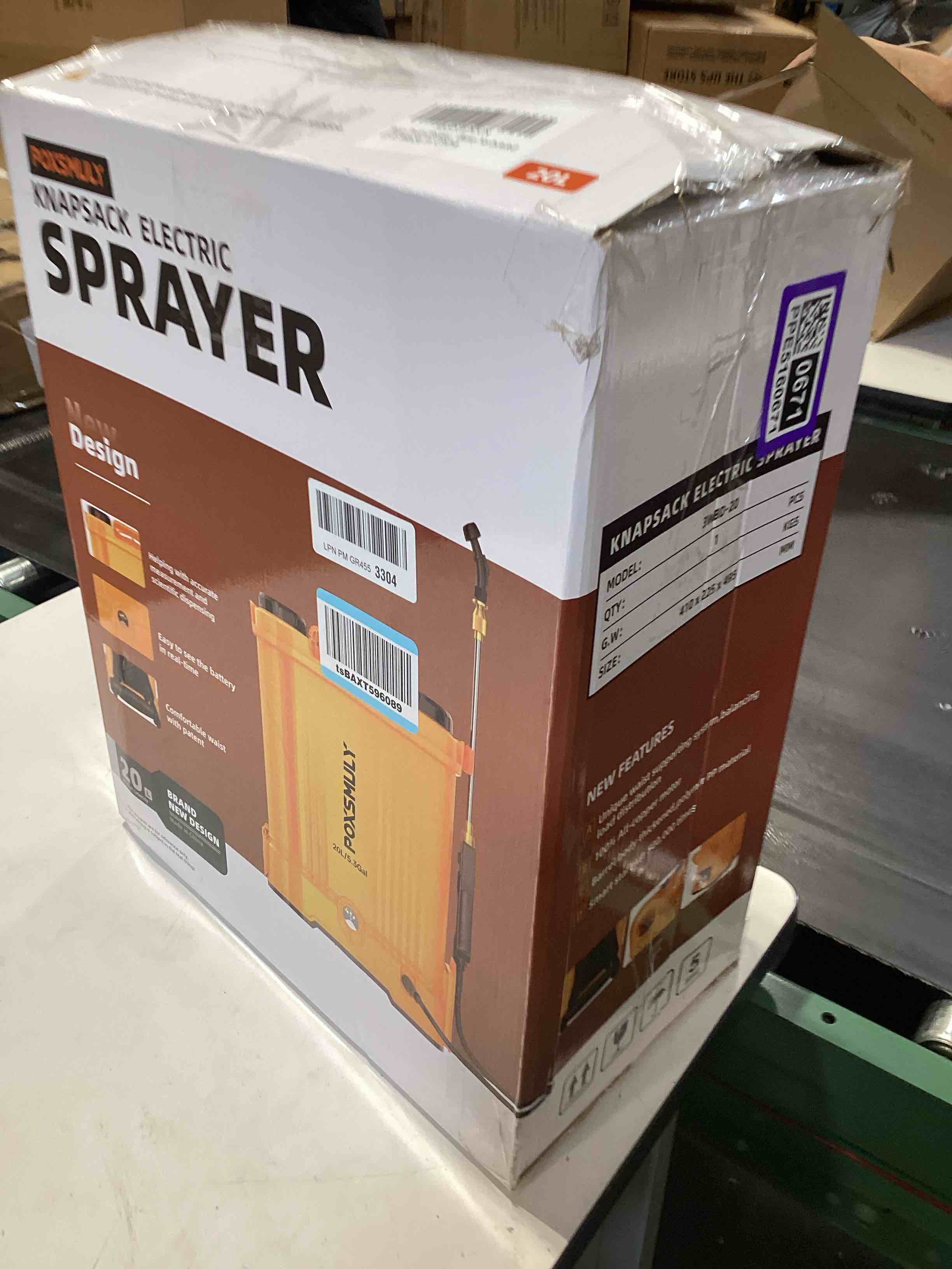 Condition photo showing As Is for battery powered backpack sprayer for dewalt 20v max battery, 5.3 gallon, 100 psi electric weed sprayer, yard graden sprayer with telescopic wand, 7 nozzles, backpack sprayer 20v (battery not included) yellow