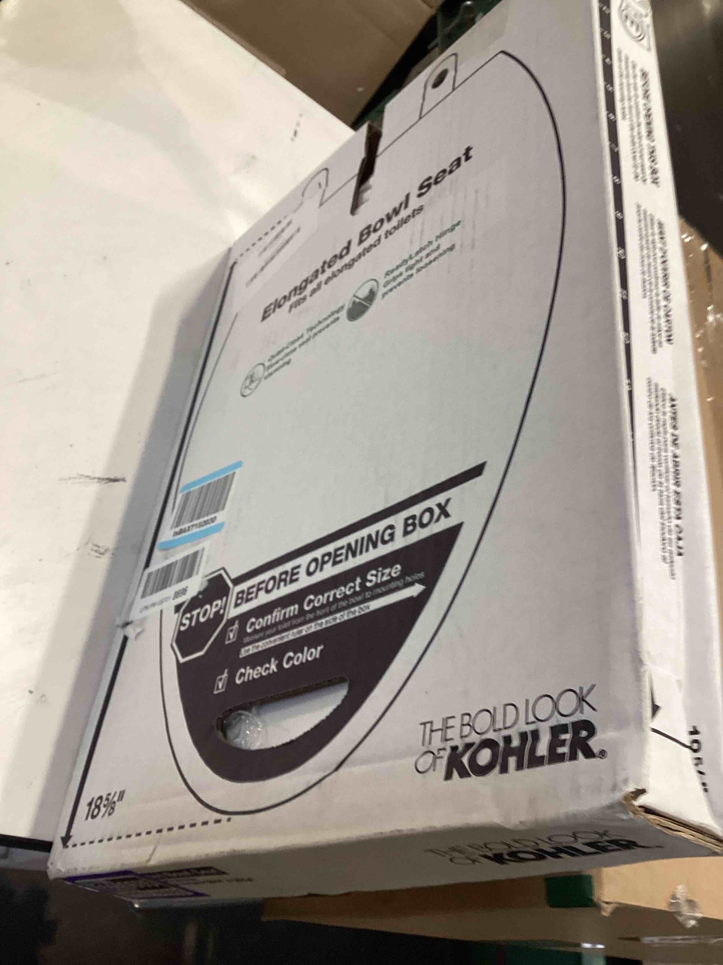 Condition photo showing Good Condition for kohler 4636-rl-0 cachet readylatch elongated slow close toilet seat, soft close toilet seat quiet lid, contoured grip-tight bumpers installation hardware, apartment essentials, white white elongated ready latch
