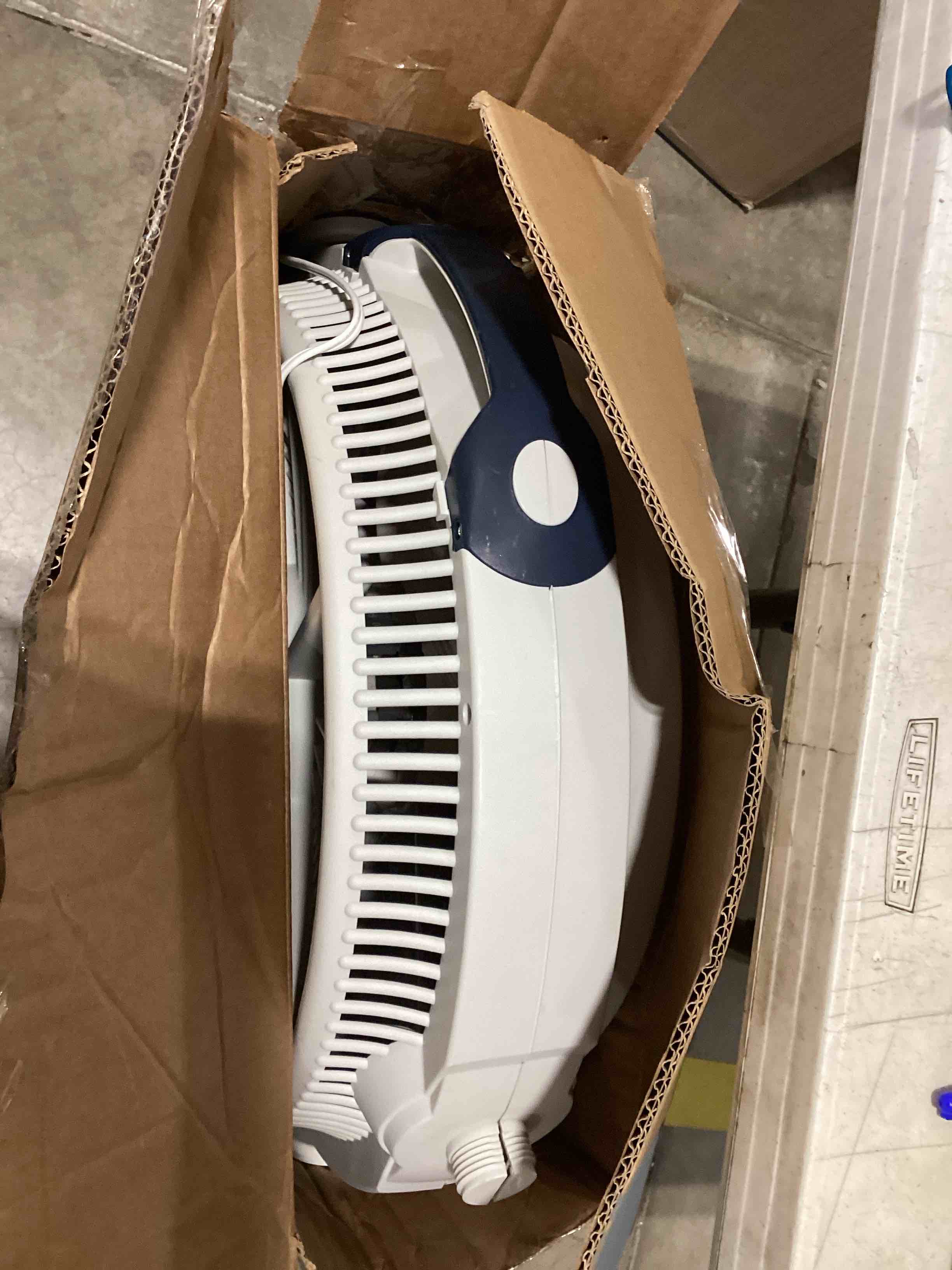 Condition photo showing As Is for lasko wind machine fan, air circulator fan with 3 speeds, 20" model 3300, gray
