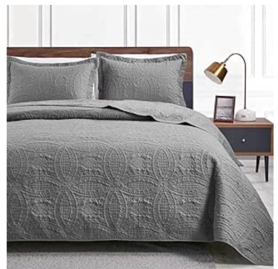 love's cabin quilts for queen bed grey bedspreads - soft bed summer quilt lightweight microfiber - modern style coin pattern coverlet for all season - 3 piece (1 quilt, 2 pillow shams)