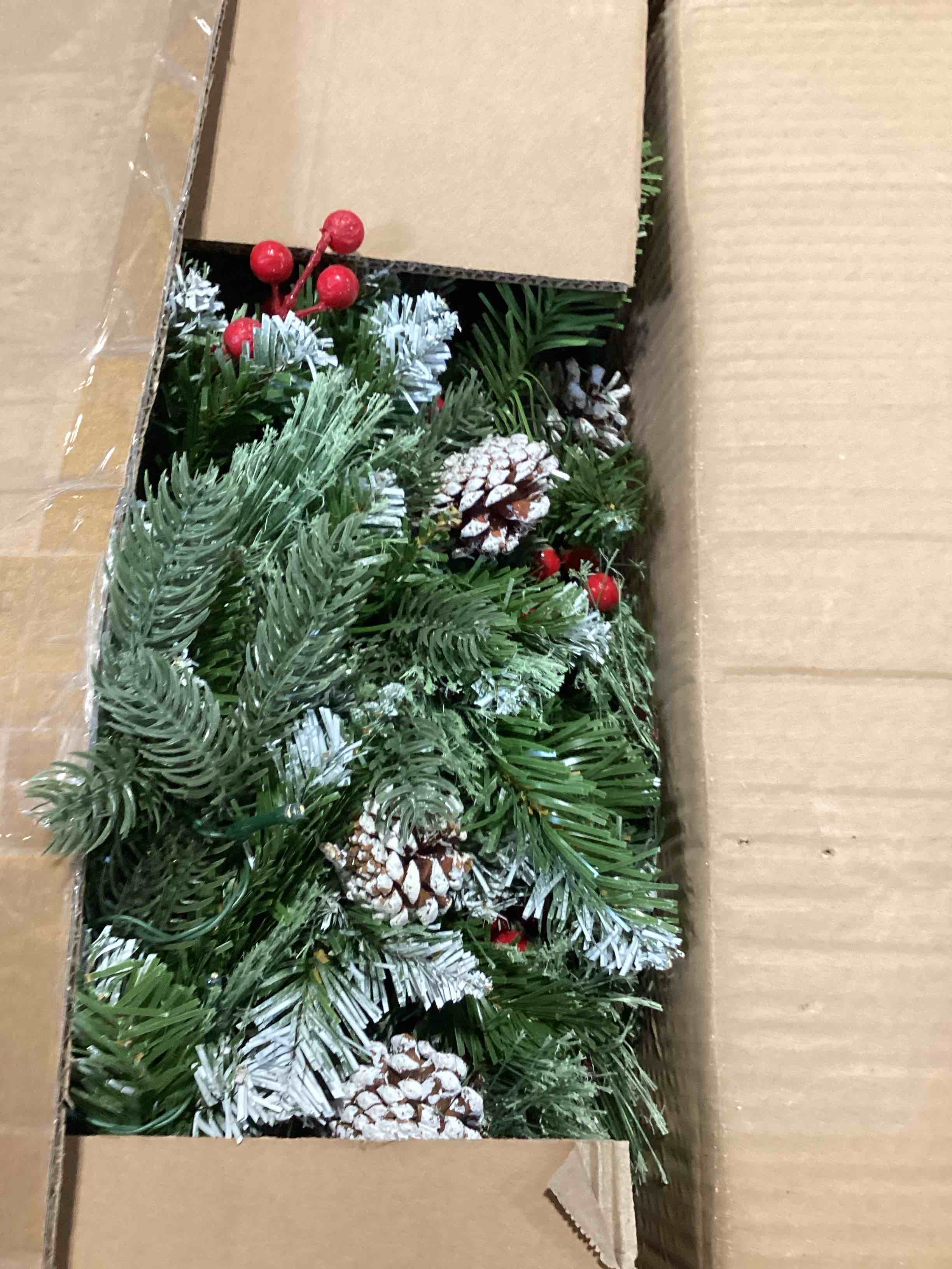 Condition photo showing Good Condition for 34" prelit small christmas tree with lights, battery operated xmas tree with pine cedar cones & berries, frosted urn filler, 50 led warm lights with timer, outdoor for porch and pathway, 2 pack 34inch 2