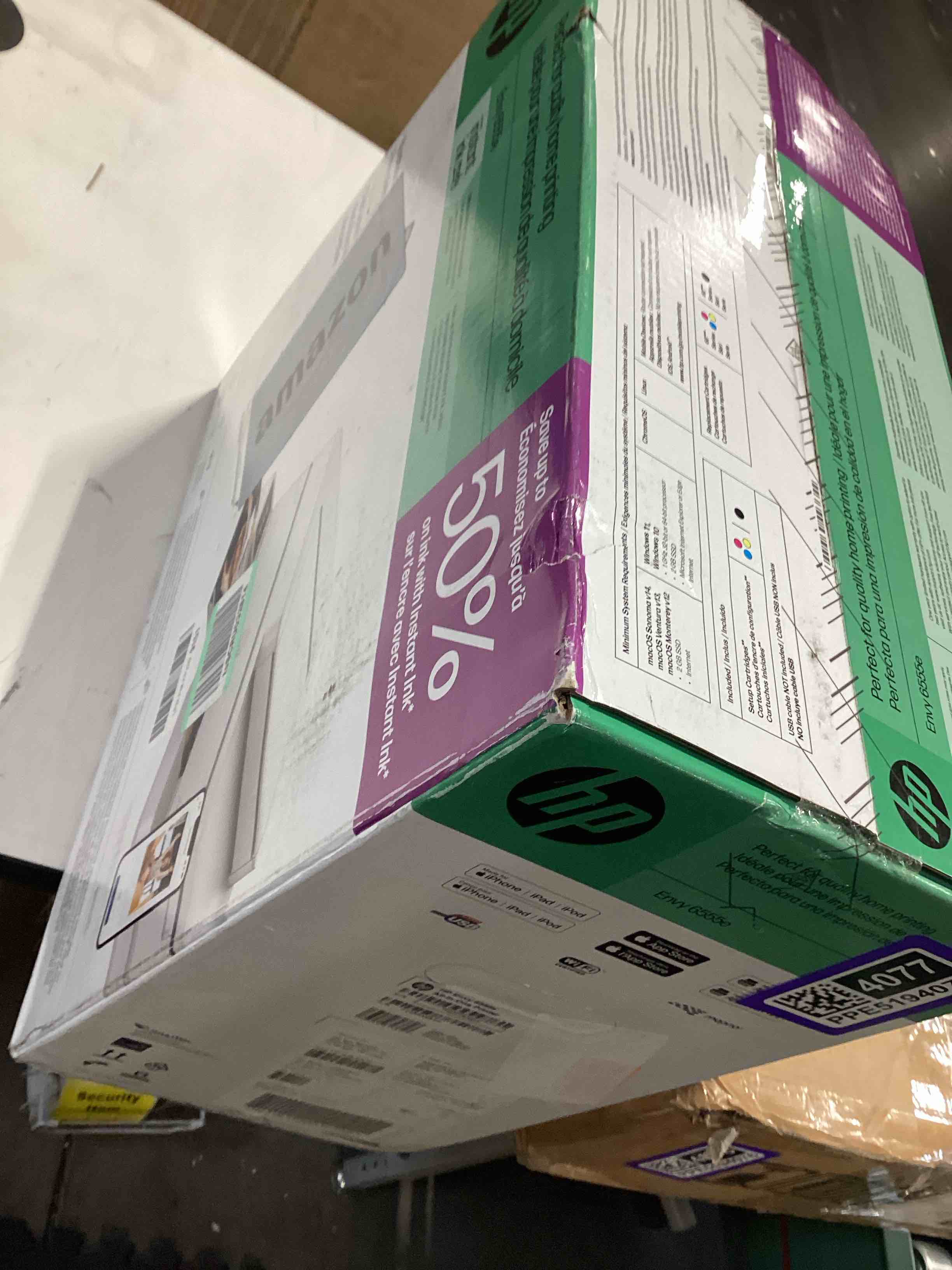 Condition photo showing As Is for hp envy 6555e wireless all-in-one color inkjet printer, portobello, print, scan, copy, duplex printing best-for-home, 3 month instant ink trial included, ai-enabled (714n5a)
