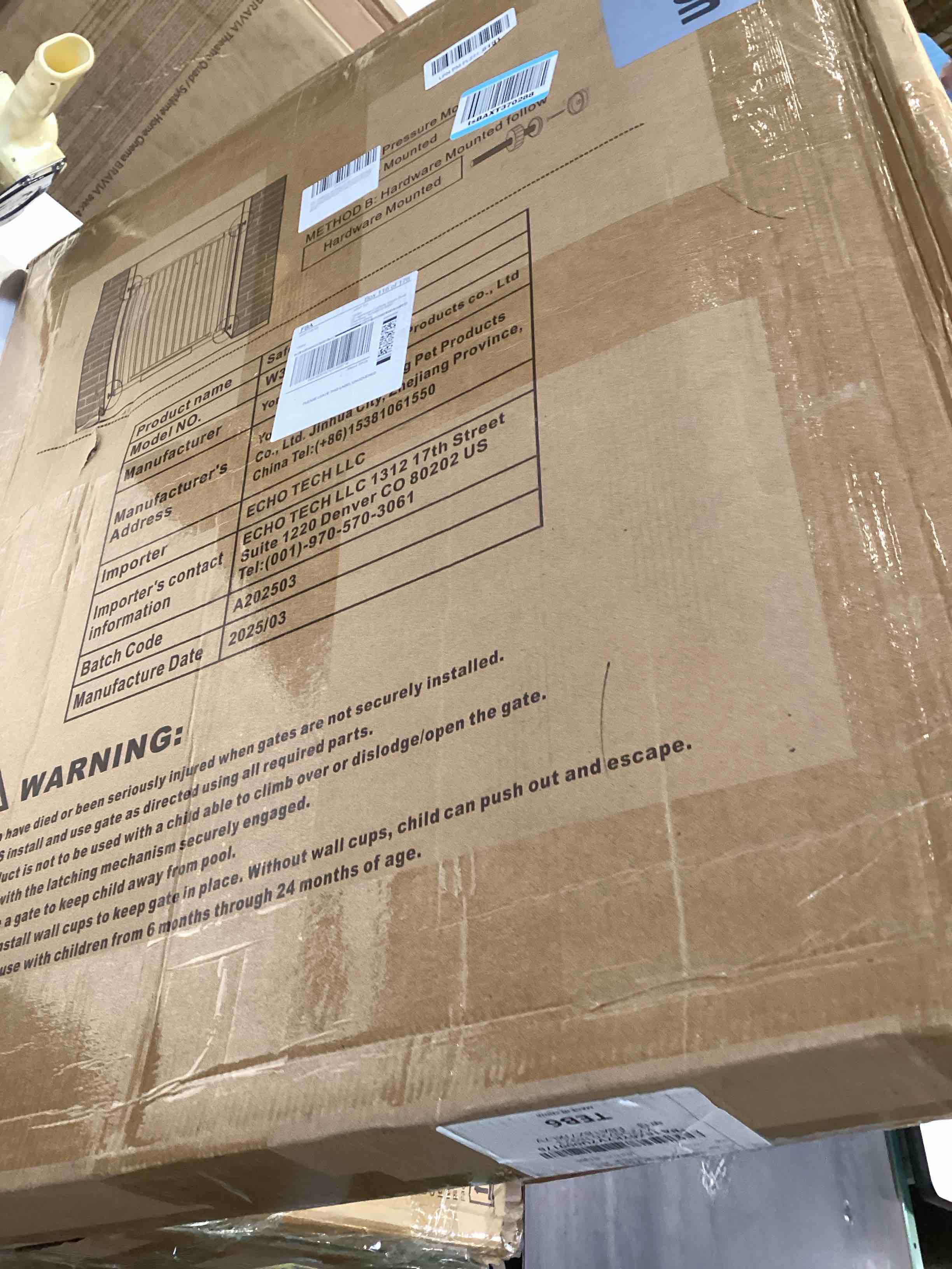 Condition photo showing Good Condition for dearbb extra wide baby gate ultra narrow spacing 30.11-77.36" pressure mounted double lock swing auto close walk through metal safety pet gate for stairs and house doorway kitchen white 61.61"-69.48"