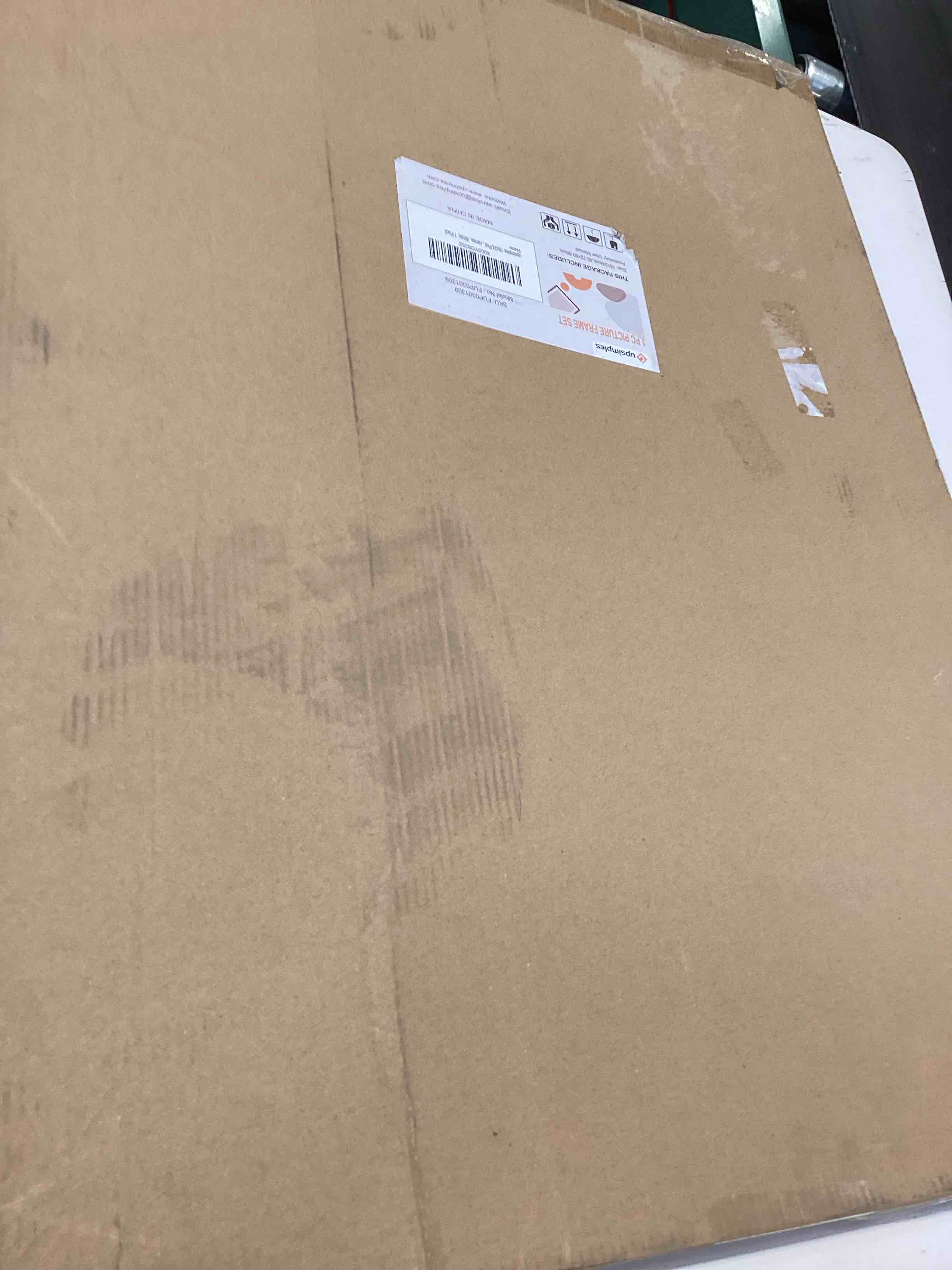 Condition photo showing Good Condition for upsimples 18x24 picture frame, display pictures 16x20 with mat or 18 x 24 without, wall hanging poster frames, white, 1 pack white 18x24