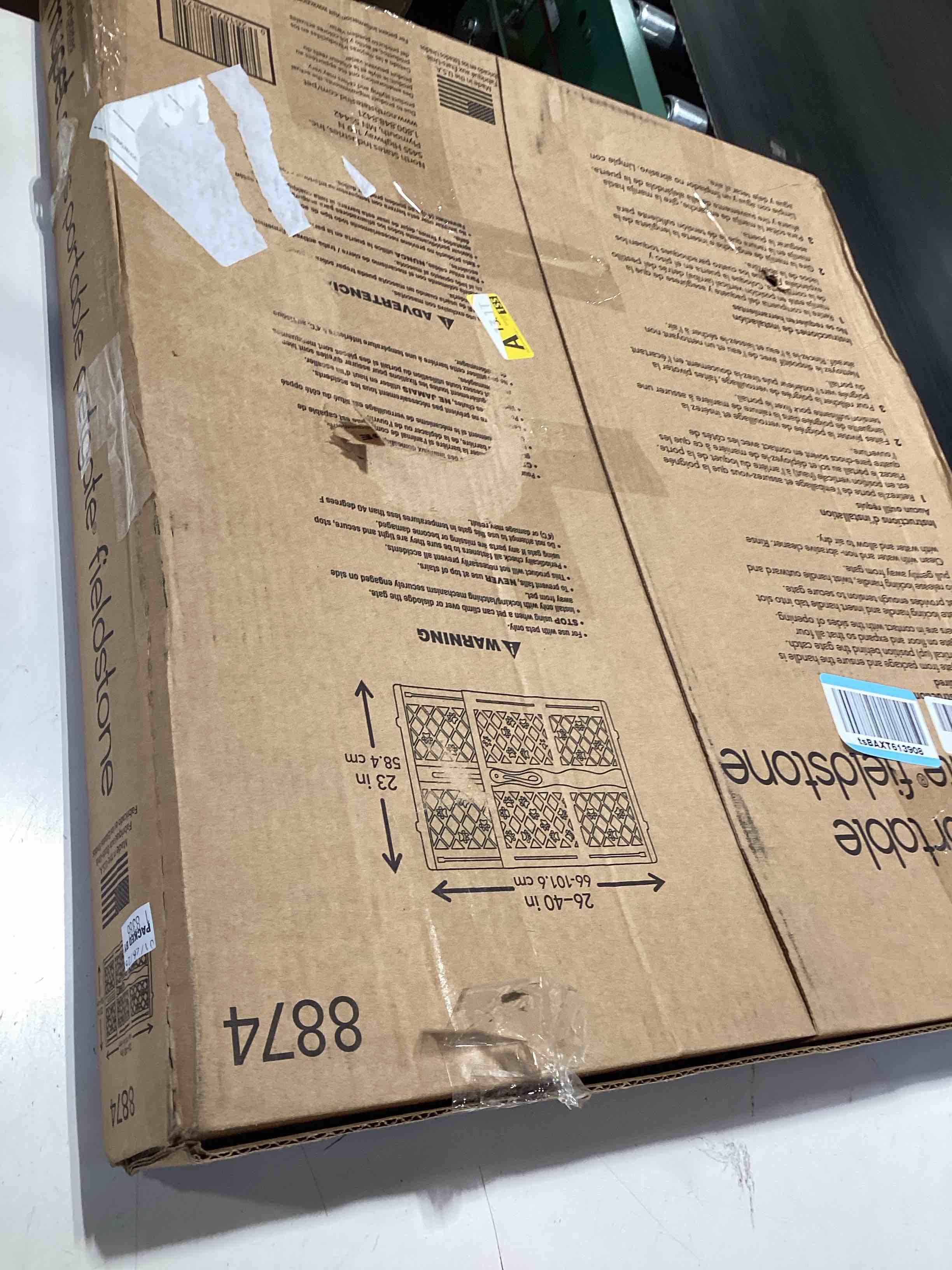 Condition photo showing Good Condition for mypet north states paws portable pet gate: 26-40" wide. pressure mount. no tools needed. made in usa, 23" tall, expandable, durable dog gates for doorways, fieldstone gray