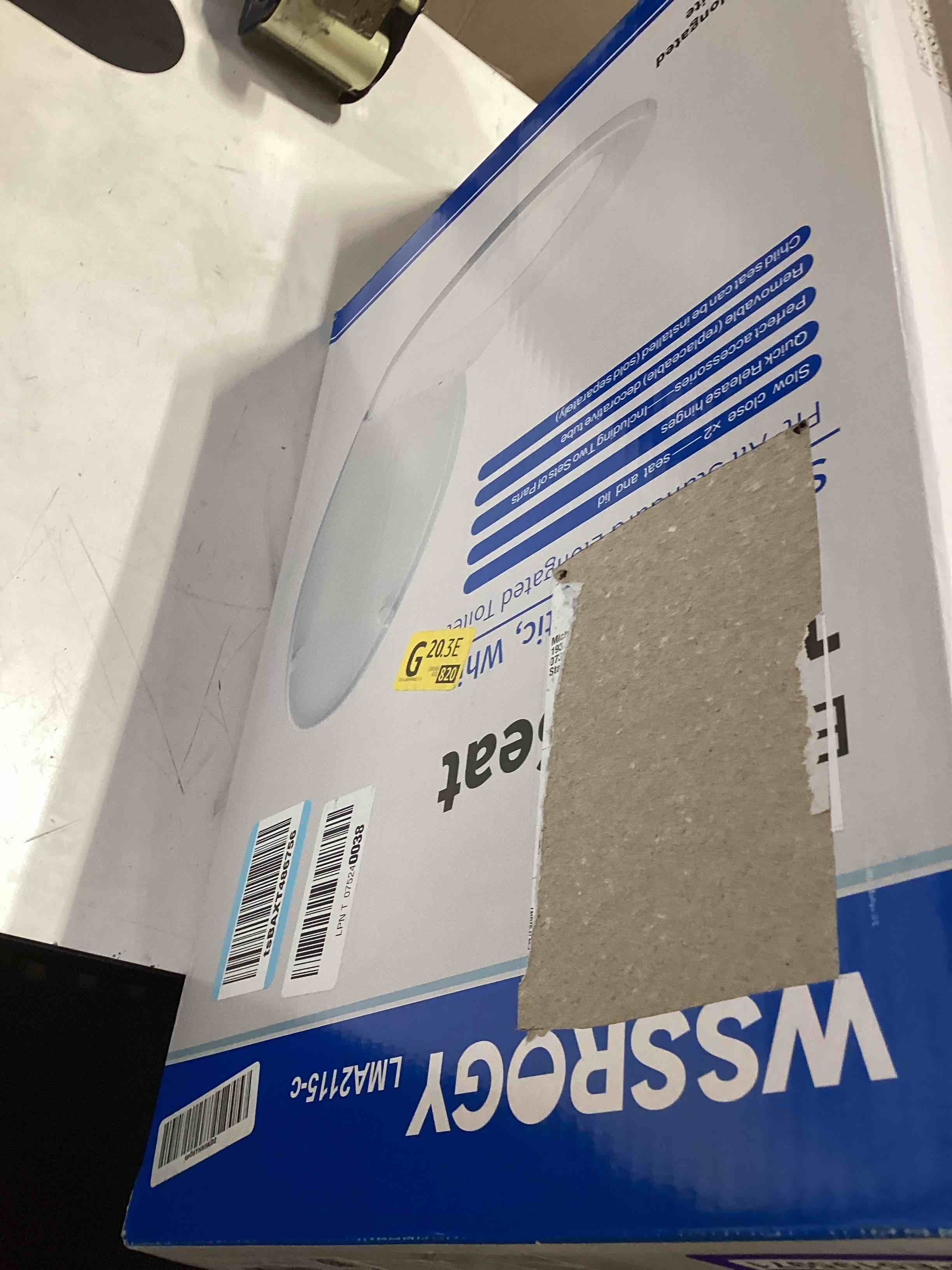 Condition photo showing Good Condition for toilet seat elongated, slow close hinges, four non-slip bumpers, easy to install and clean, durable plastic, white – two sets of mounting parts included elongated white - adult seat