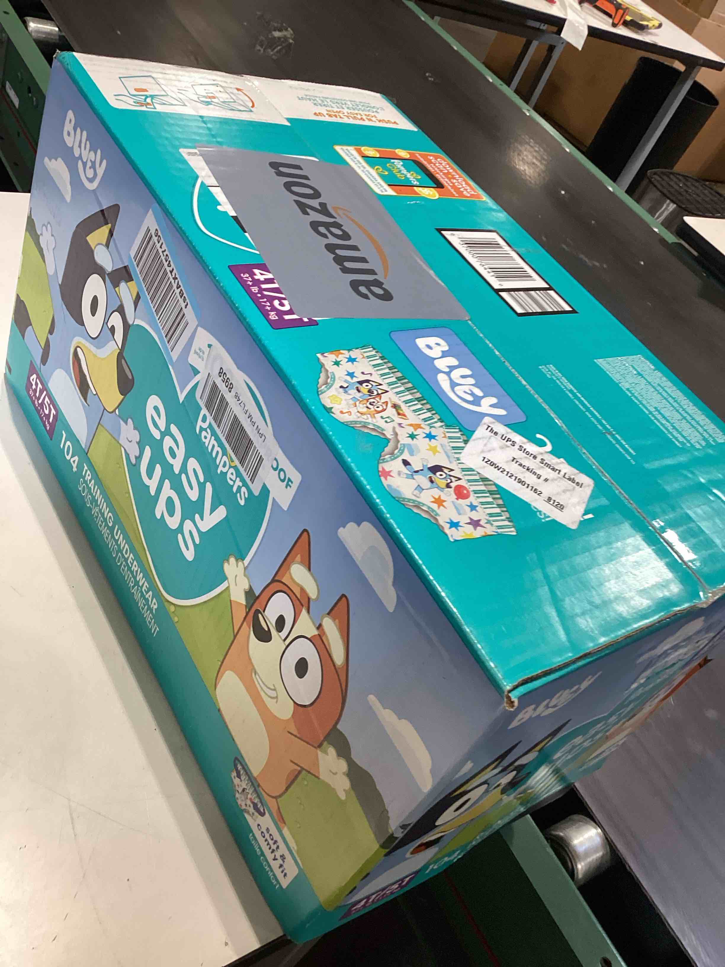 Condition photo showing New/Like New for pampers training pants - easy ups boys & girls bluey - size 4t-5t, 104 count, children's potty underwear (packaging may vary) 4t-5t 104