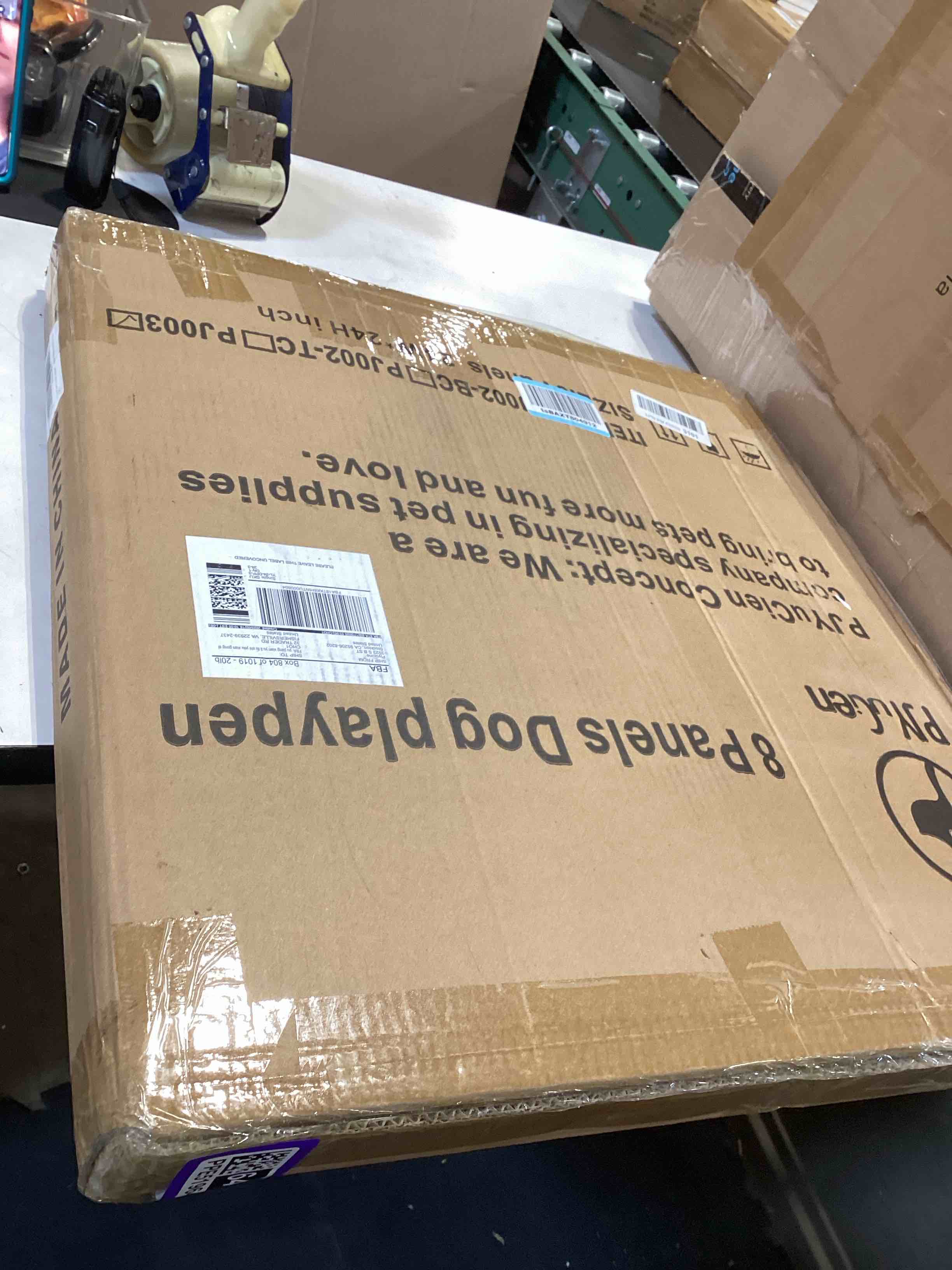 Condition photo showing Good Condition for pjyucien dog playpen with top cover and bottom pad - metal foldable exercise pen, 8 panels 24" h x 24" w indoor outdoor pet fence puppy crate kennel, black black 8 panels 24''h playpen+bottom+top cover