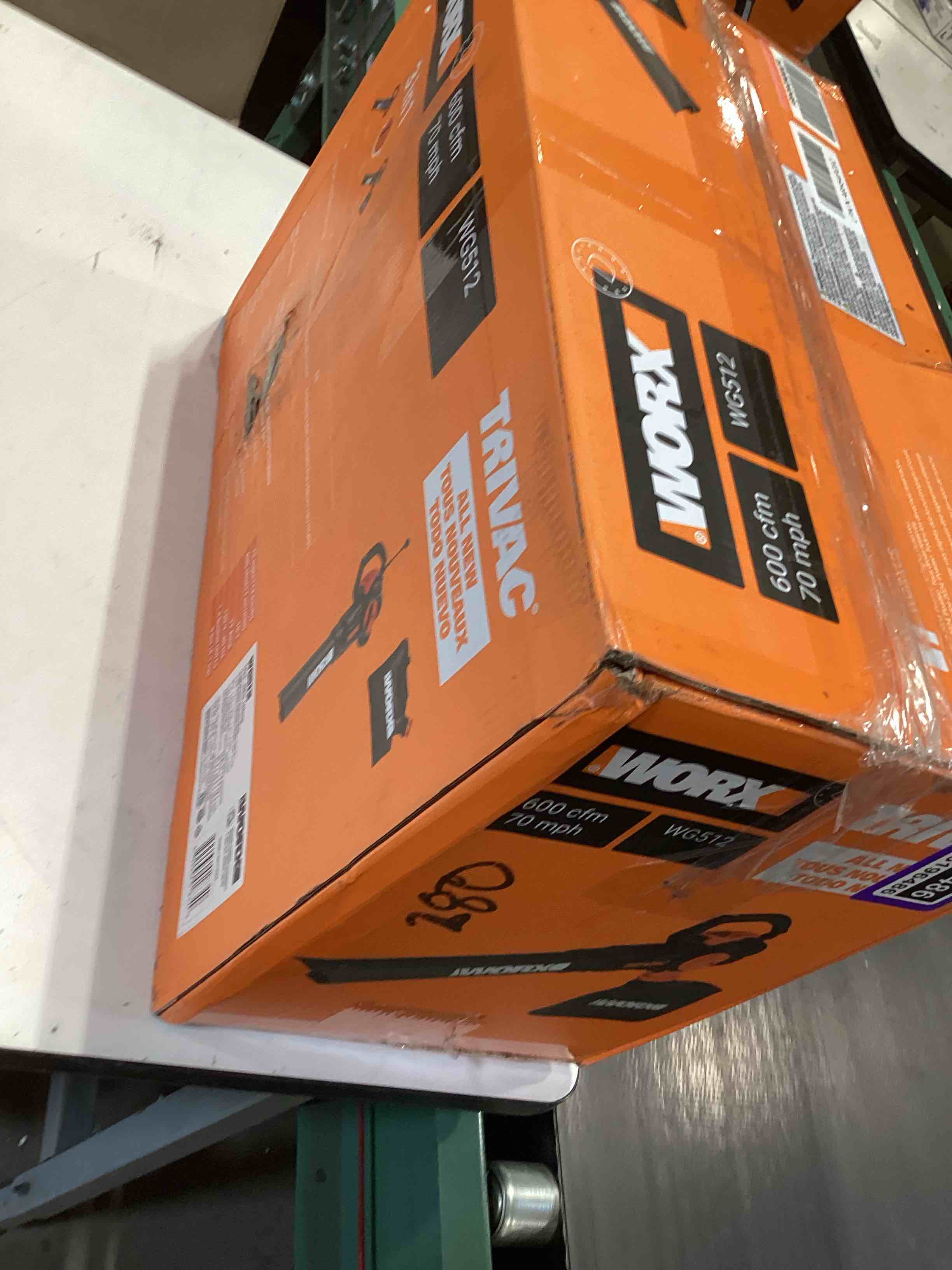 Condition photo showing As Is for worx trivac 3 in 1 electric leaf blower for lawn care, leaf vacuum with 600 cfm, leaf mulcher with metal impeller, wg512 600cfm blower/vac/mulcher