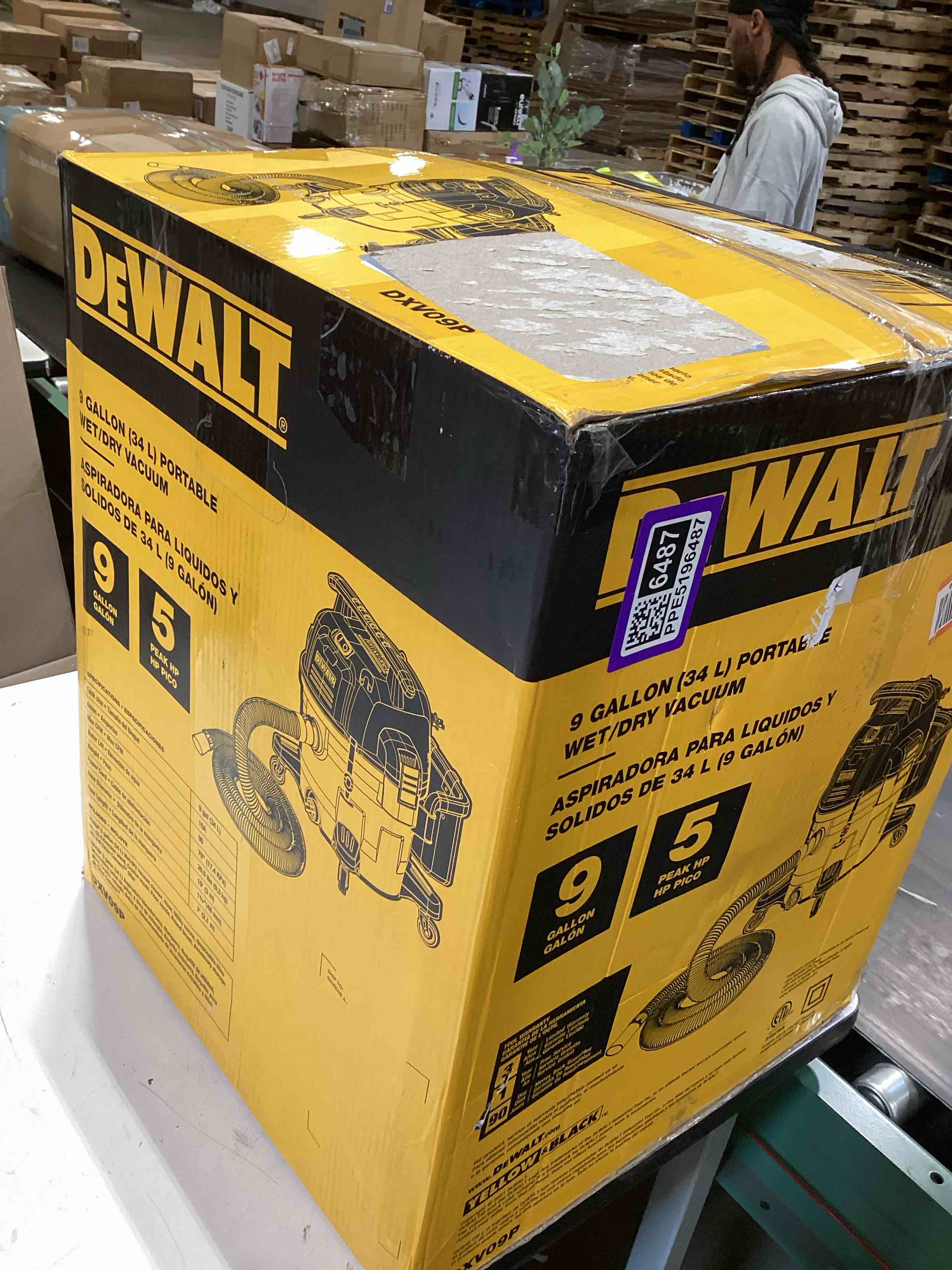 Condition photo showing As Is for dewalt wet and dry vacuum 9 gallon poly wet/dry vac yellow shop vacuum 5 hp strong suction for jobsite, workshop 3 in 1 multi functions model: dxv09p