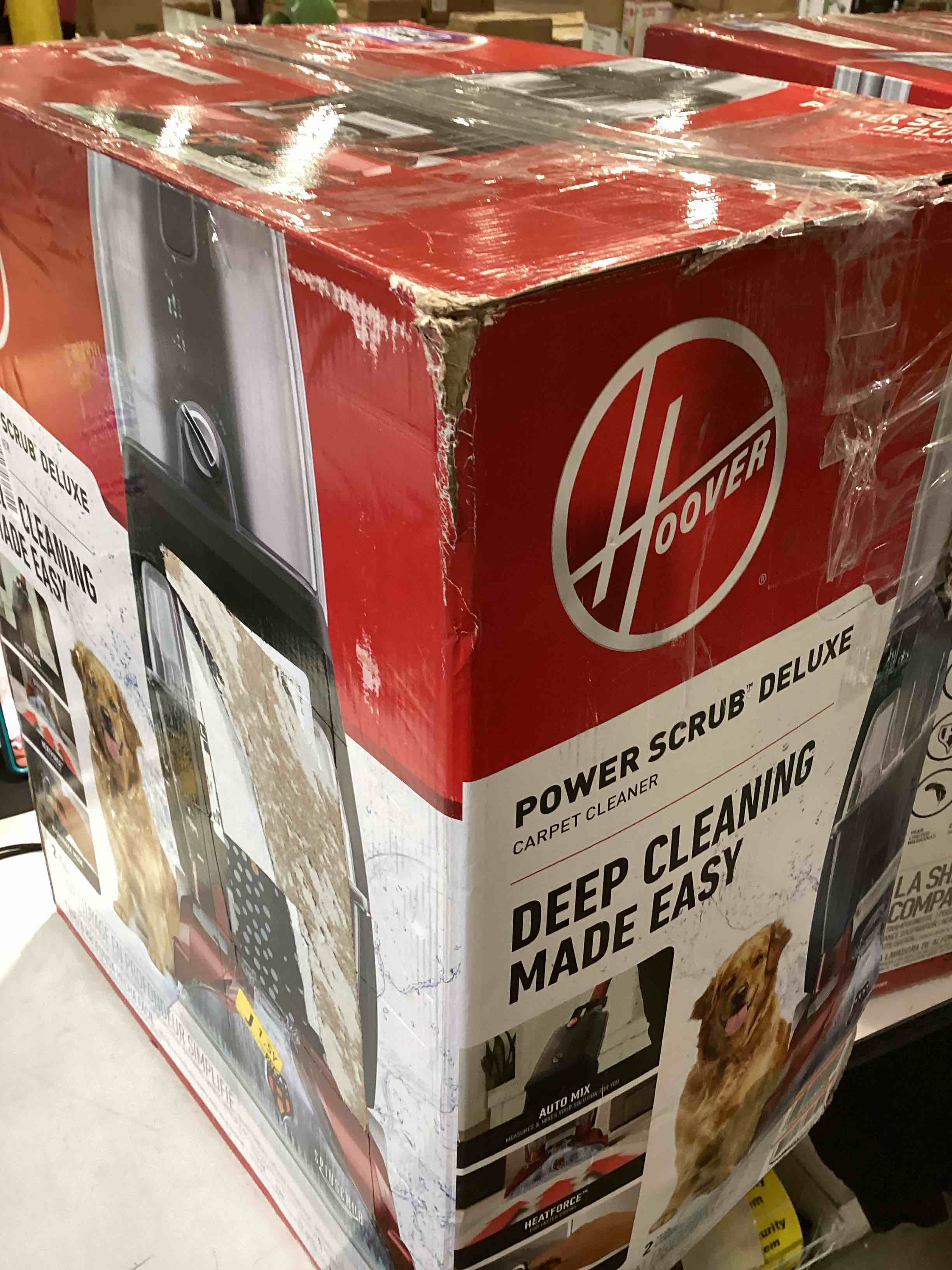 Condition photo showing As Is for hoover powerscrub deluxe carpet cleaner machine, deep cleaning carpet shampooer machine, spinscrub brushes, heatforce drying, pet & upholstery tools, pair with hoover carpet cleaner solution