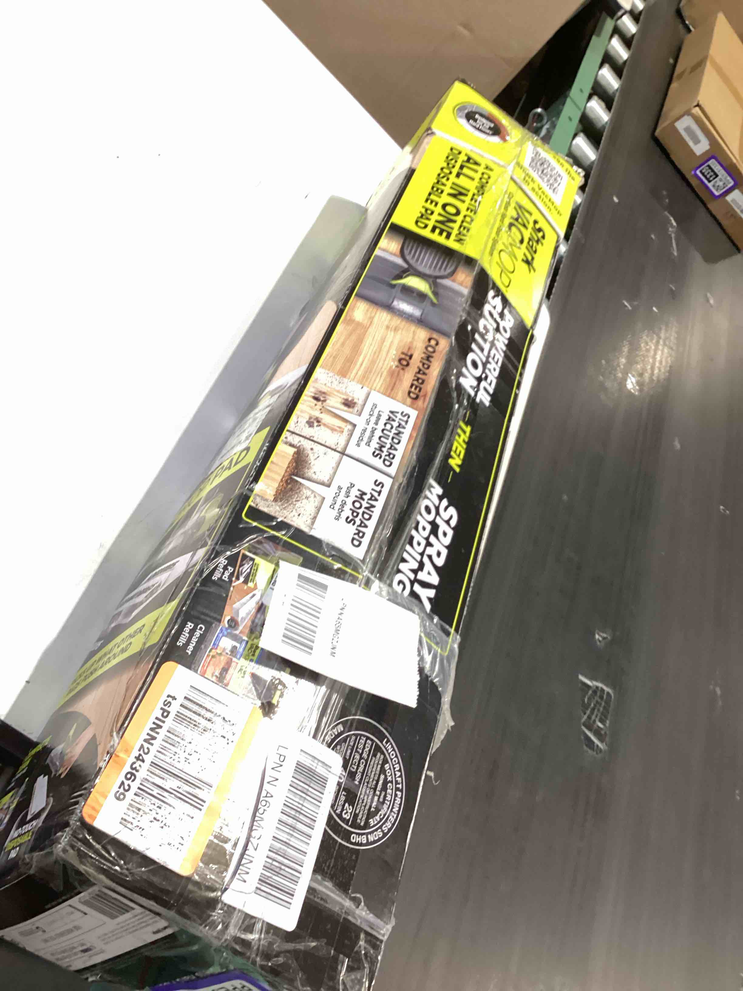 Condition photo showing As Is for shark vacmop cordless hard floor cleaner, vacuum and spray mop, powerful suction, lightweight, led headlights, includes 4 disposable pads, 12oz multi-surface cleaning solution, gray, vm252 gray - 4 pads