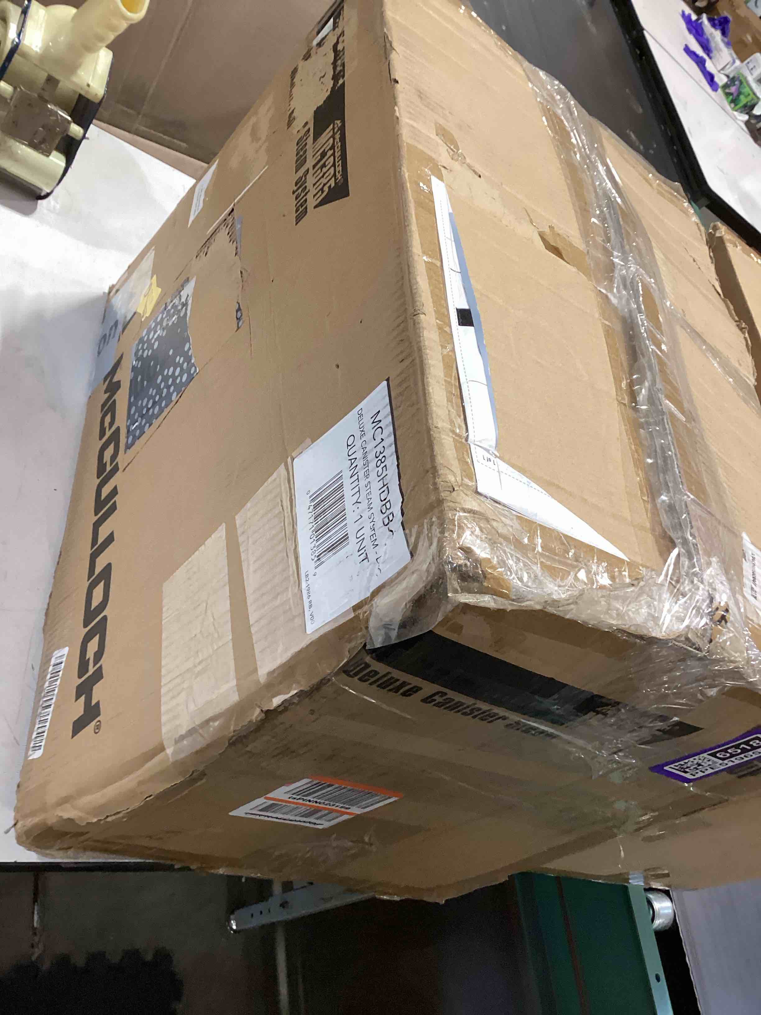 Condition photo showing As Is for mcculloch mc1385 deluxe canister steam cleaner, 2-hour runtime, chemical-free, 23 accessories: mop head, brushes & more - built for home, tile, carpet, furniture, & personal car detailing