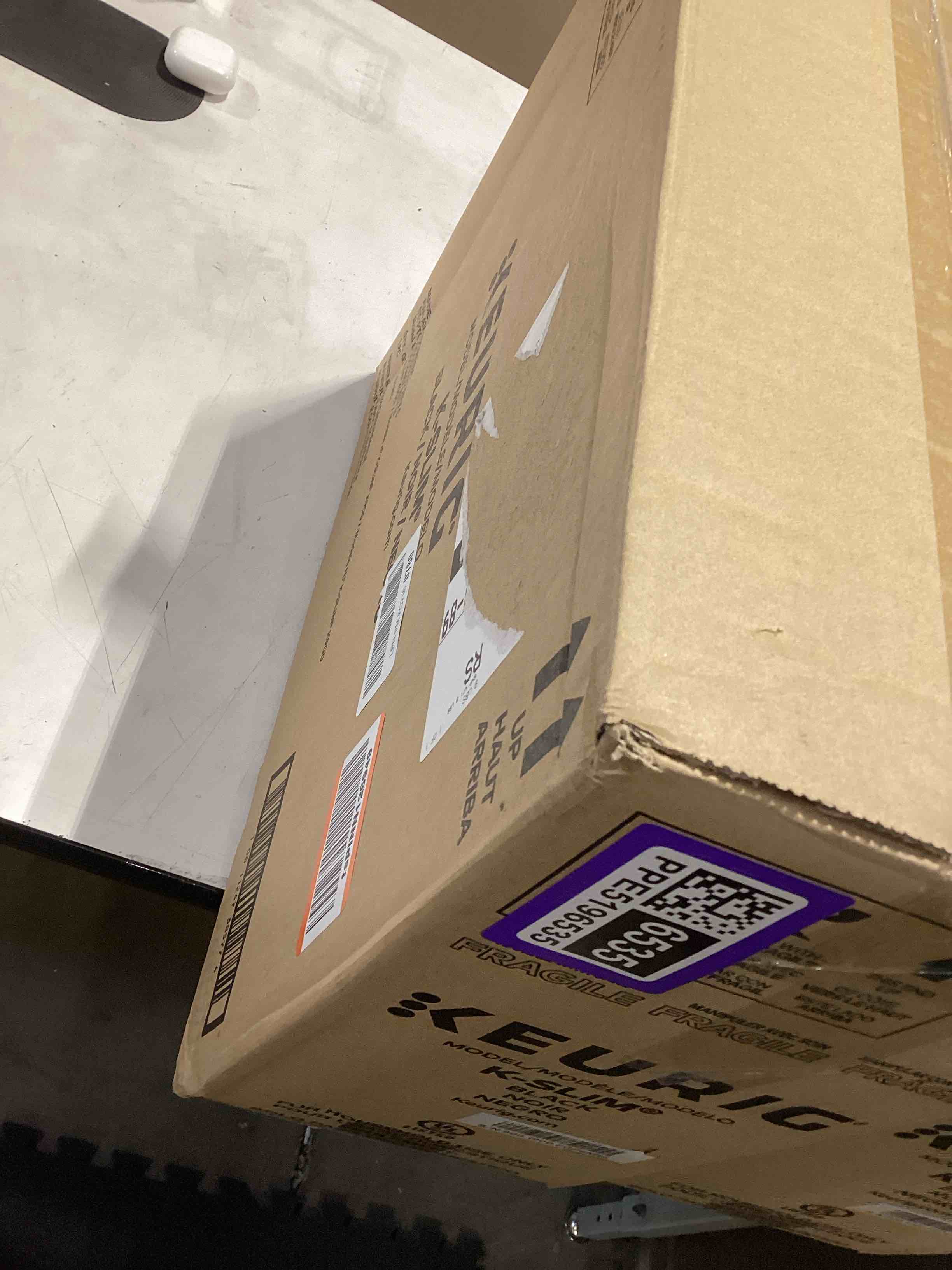 Condition photo showing As Is for keurig k-slim single serve k-cup pod coffee maker, multistream technology, 3 brew sizes, slim and sleek design, 46oz removable reservoir, black