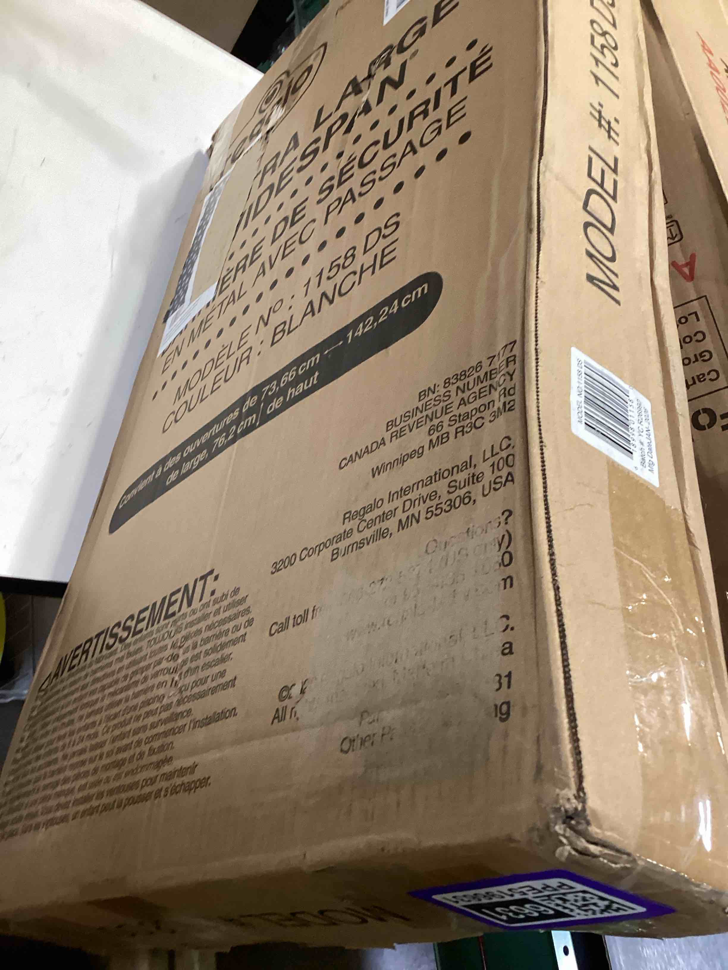 Condition photo showing Good Condition for regalo safety 29-56" extra wide baby gate for doorways & bottom of stairs, pressure mounted baby gate with door for babies, toddlers & pets, tested & safe for 30 years, american designed and owned white 29-56"w x 30"h