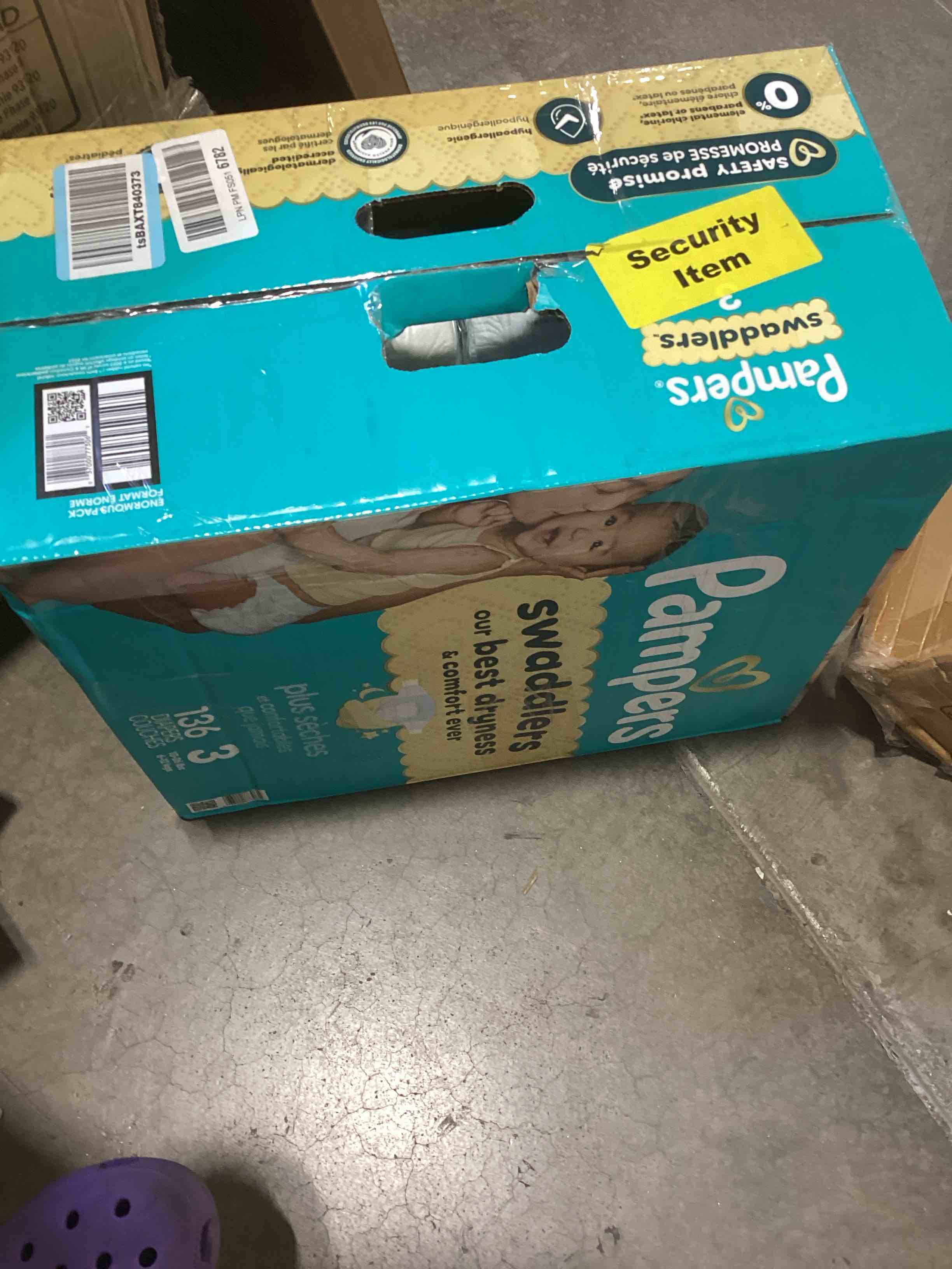 Condition photo showing New/Like New for pampers swaddlers diapers, size 3 (13-26 lbs), 136 count, absorbent, keeps baby dry and comfortable, skin safe disposable baby diaper (packaging may vary) size 3 136