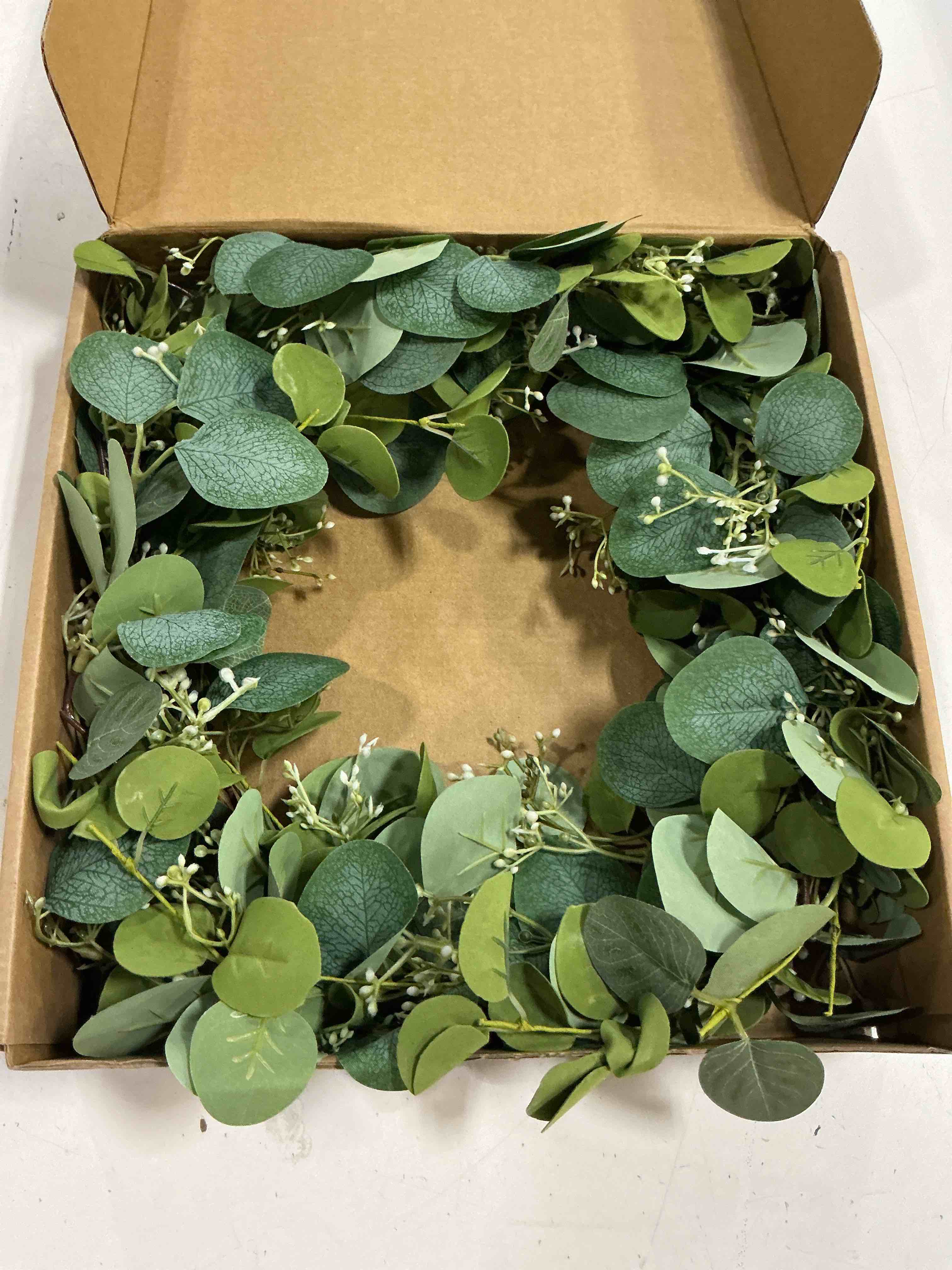 Condition photo showing New/Like New for eucalyptus wreaths for front door 20", handmade green leaves wreath for summer, spring and all seasons, greenery floral wreath for wall and outside green 20 inch