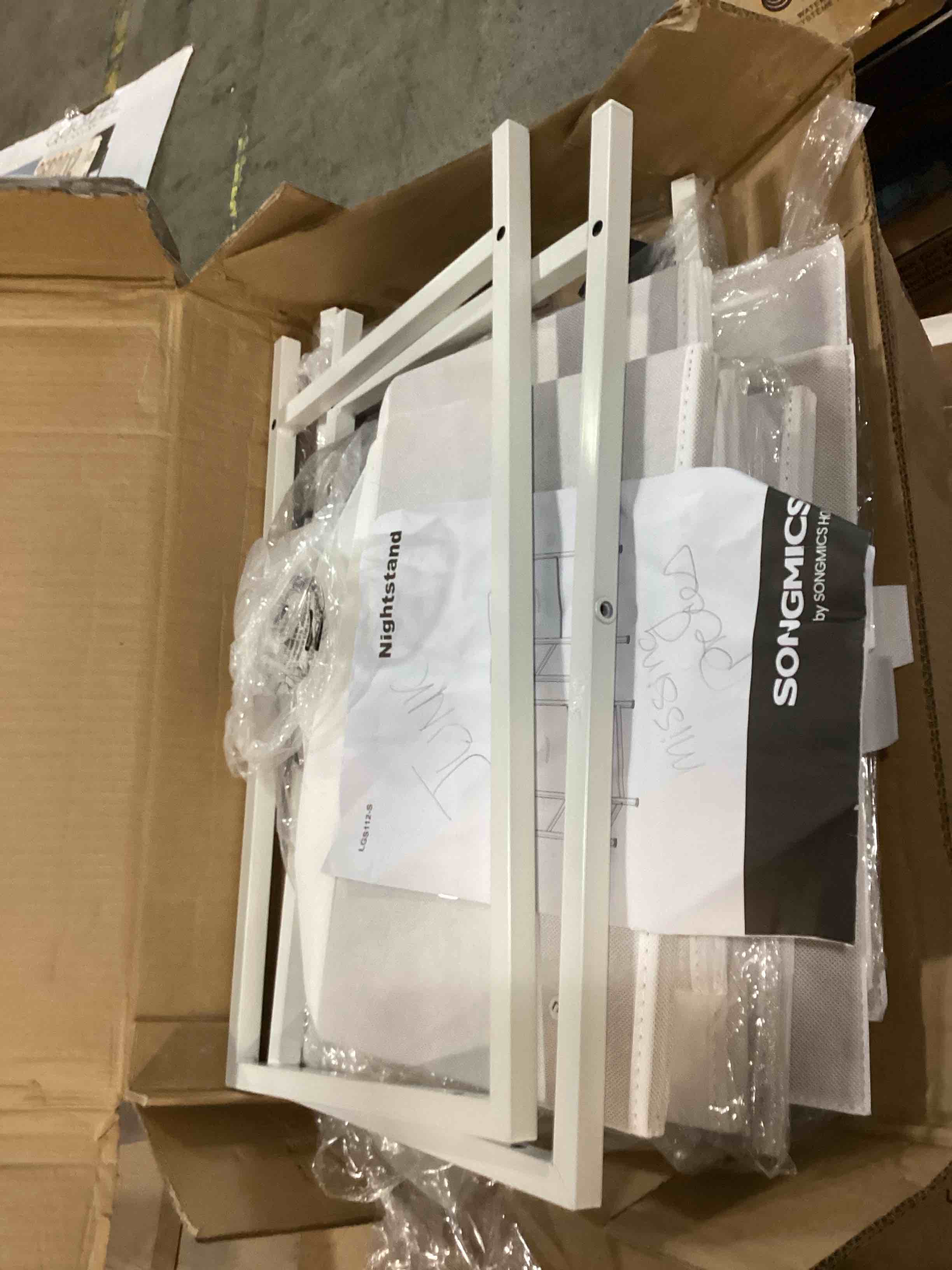 Condition photo showing As Is for (missing parts) songmics bellah collection - dressers for bedroom, chest of drawers, nightstands, 2 drawers, storage organizer unit, closet, entryway, set of 2, modern, cloud white and snow white ulgs112wh03s cloud white + snow white 2 pack 2 drawers